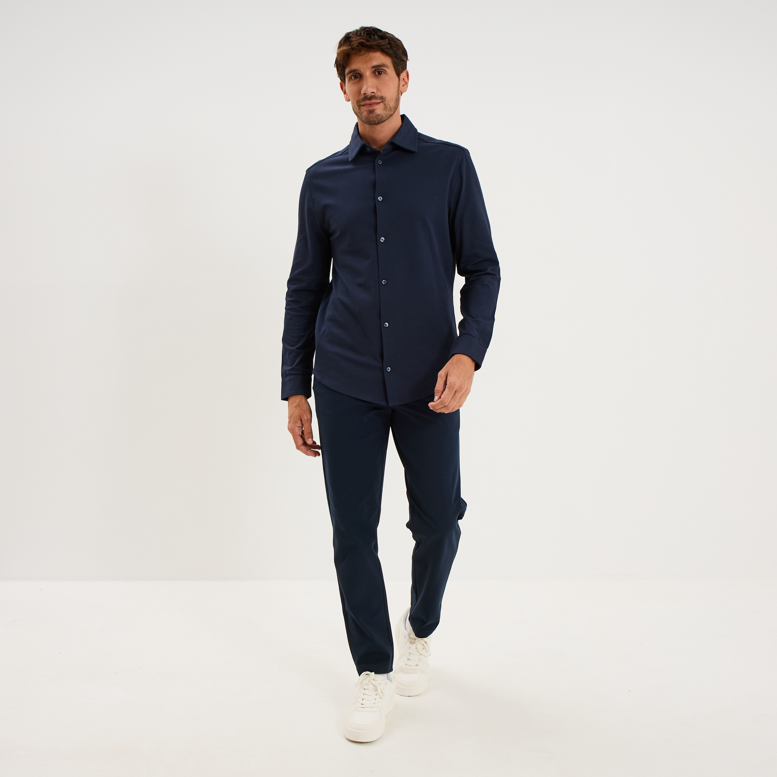 Pantalon chino slim sans repassage bleu marine homme