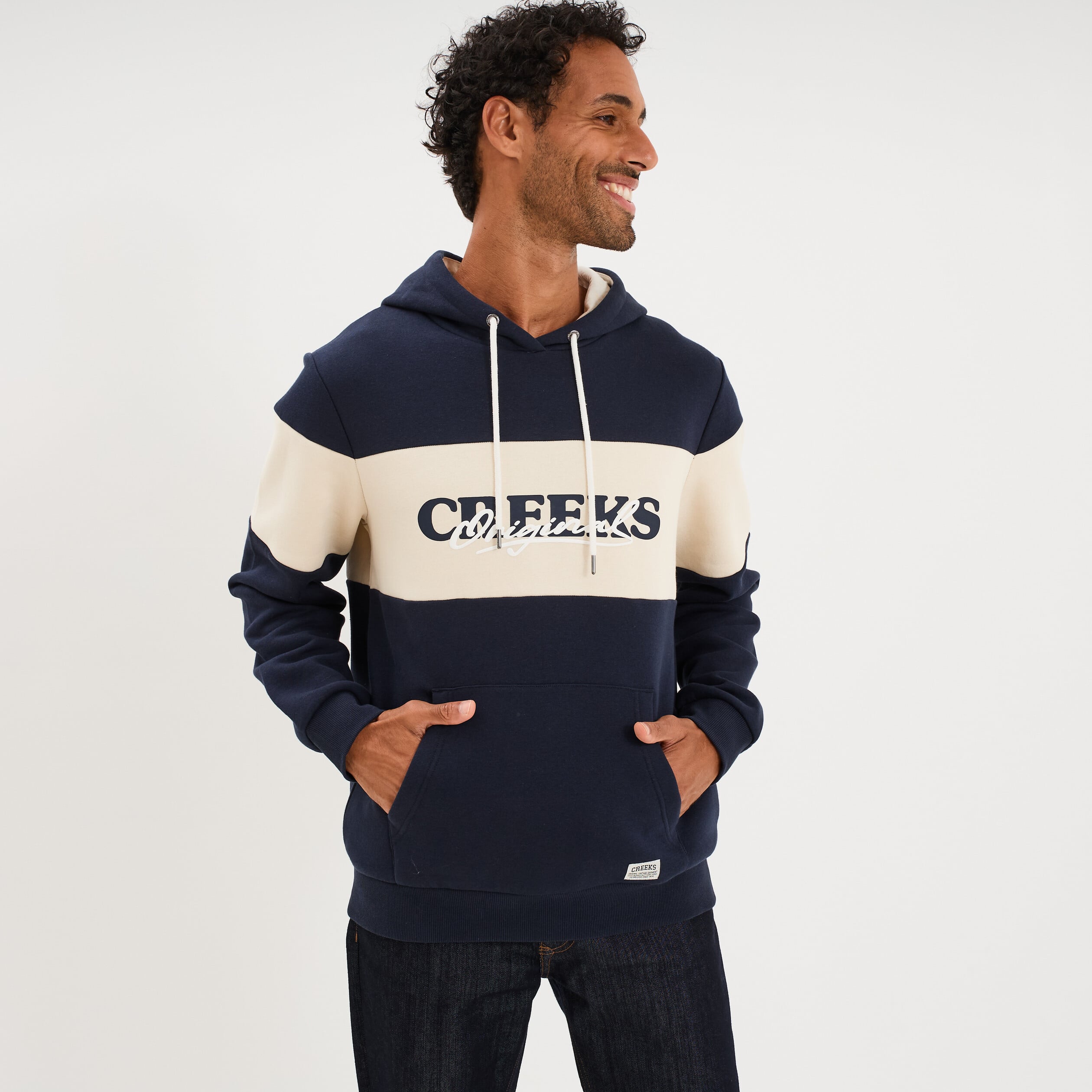 Sweat hoodie 1 poche bleu marine homme