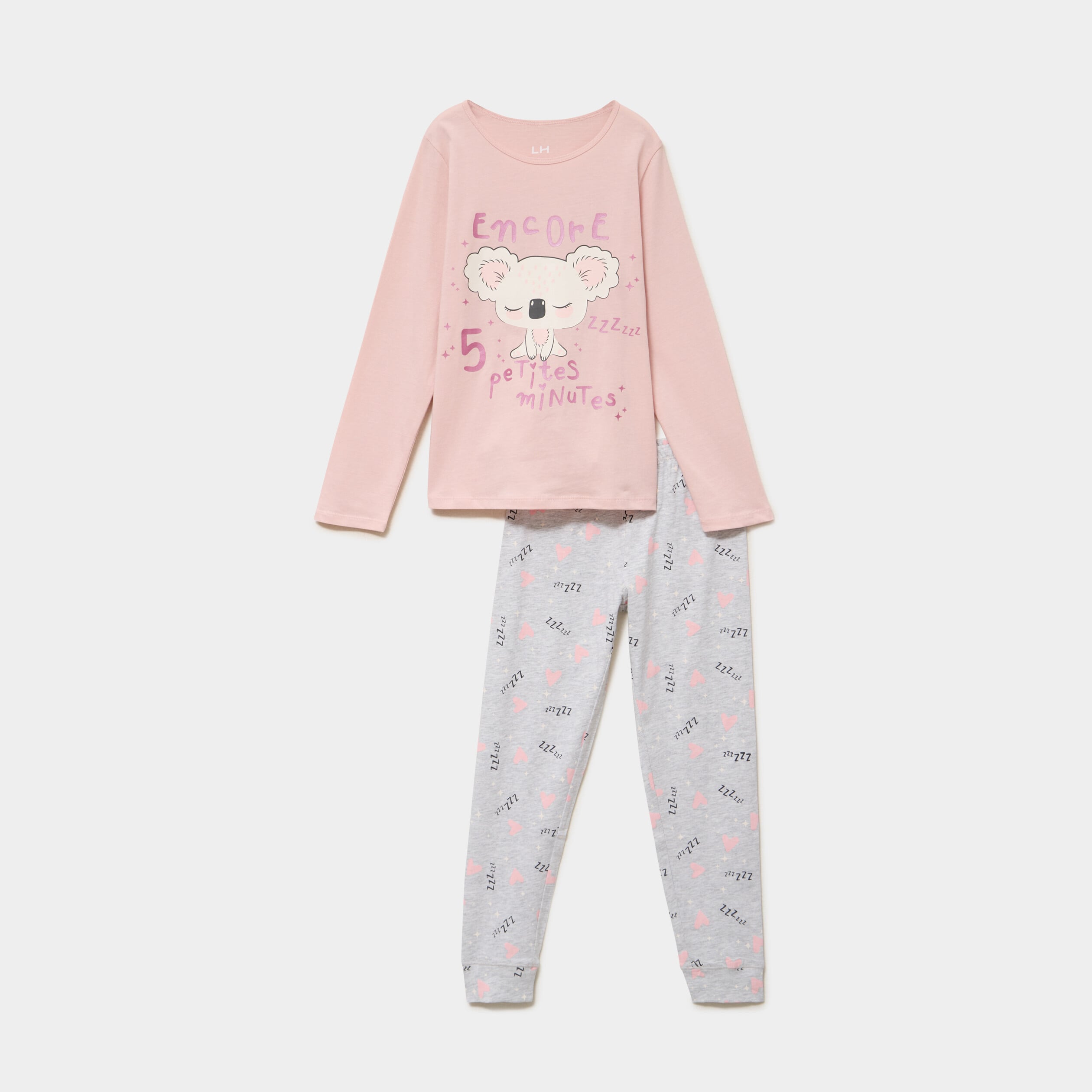 Ensemble pyjama pantalon et t-shirt rose clair fille