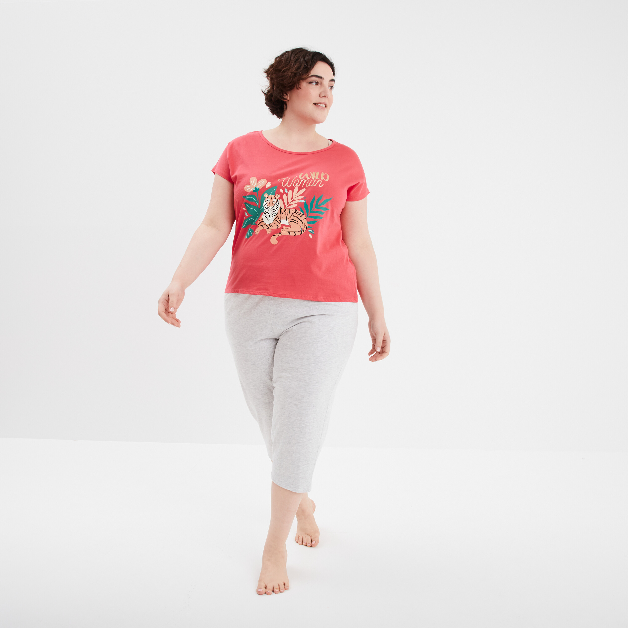 ensemble pyjama corsaire 2 pieces rose vif femmegt Ensemble pyjama corsaire 2 pièces rose vif femme grande taille