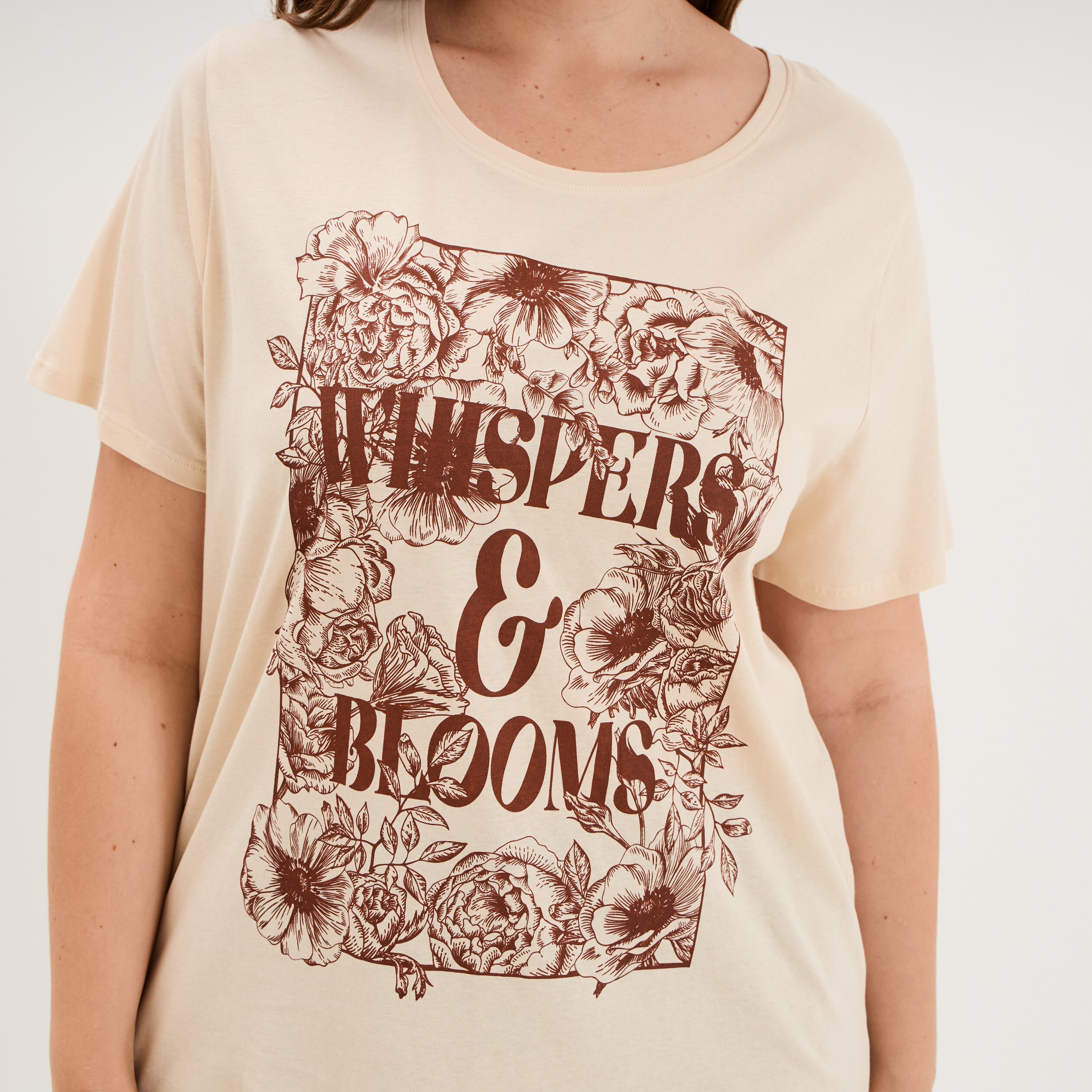 T-shirt manches courtes col rond coton ivoire femme grande taille