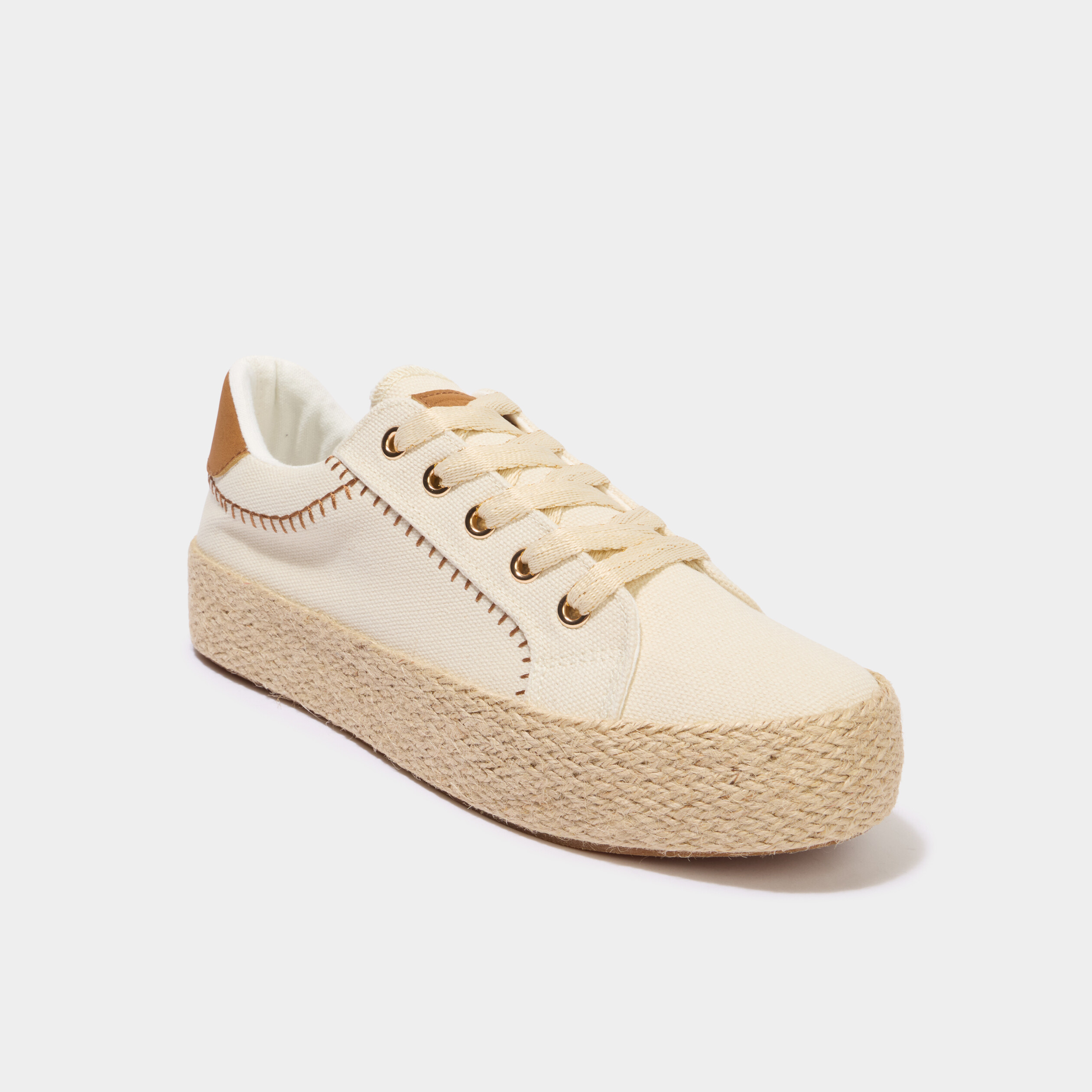 Tennis basses en toile compens&eacute;es sable femme