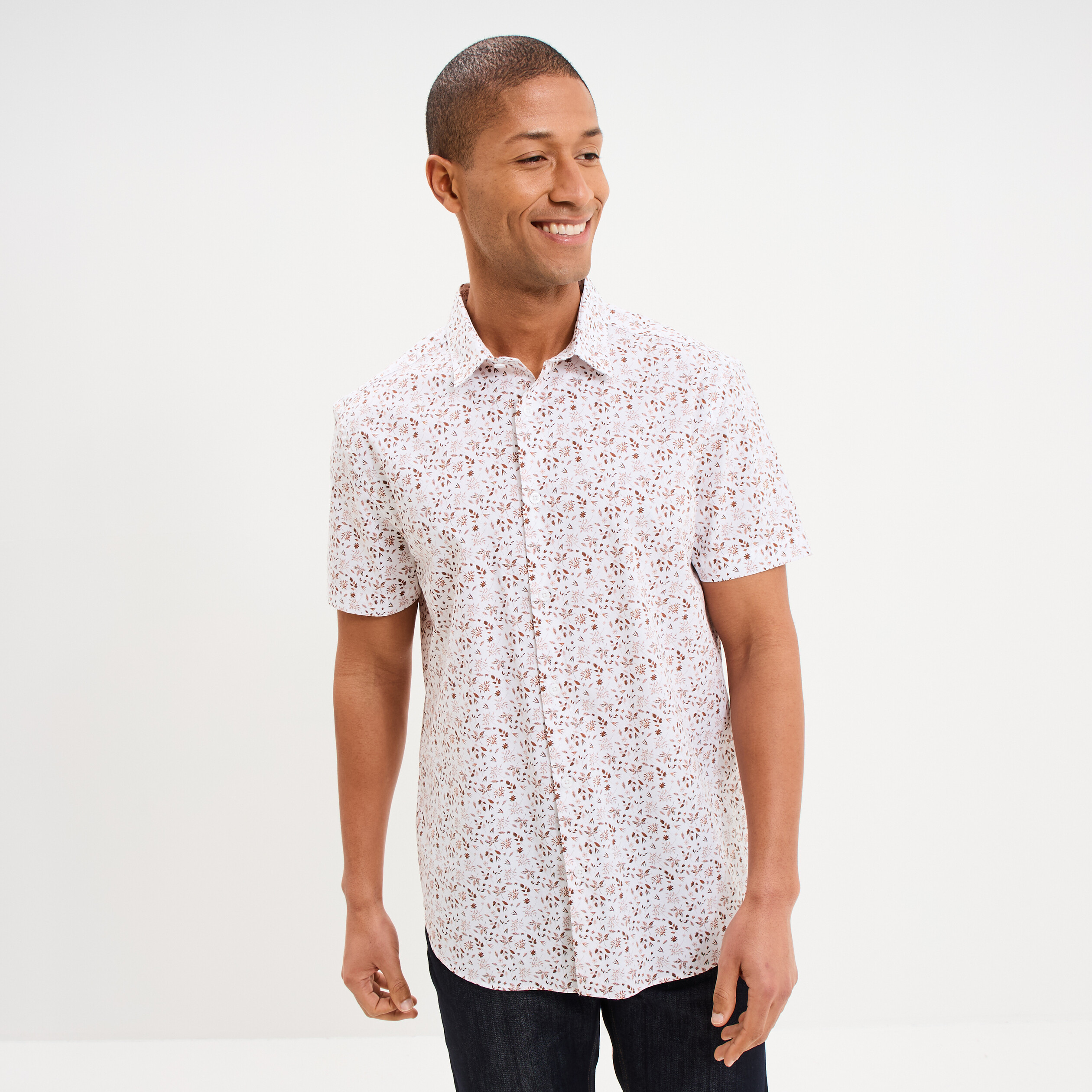 Chemise manches courtes coton ecru homme