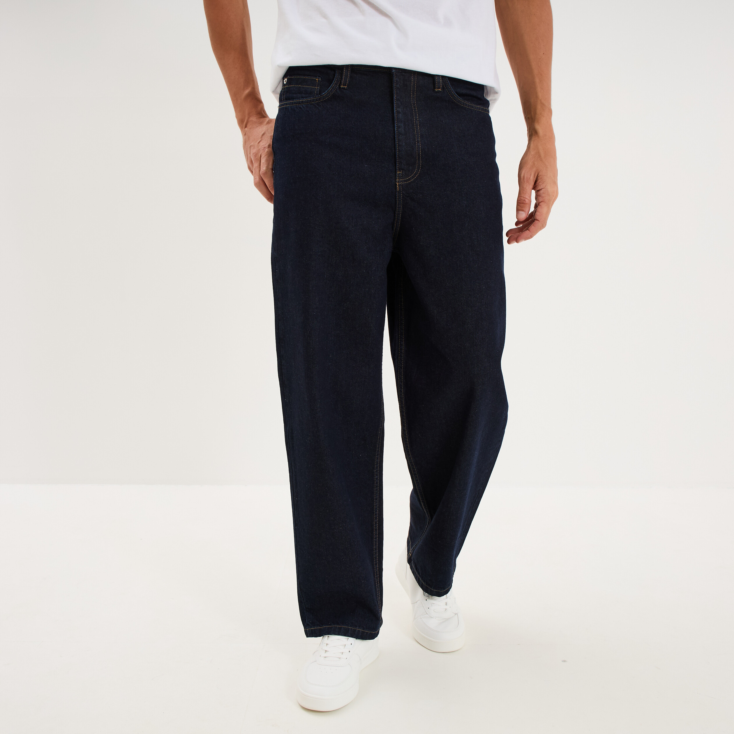 Jeans baggy 5 poches coton denim brut homme