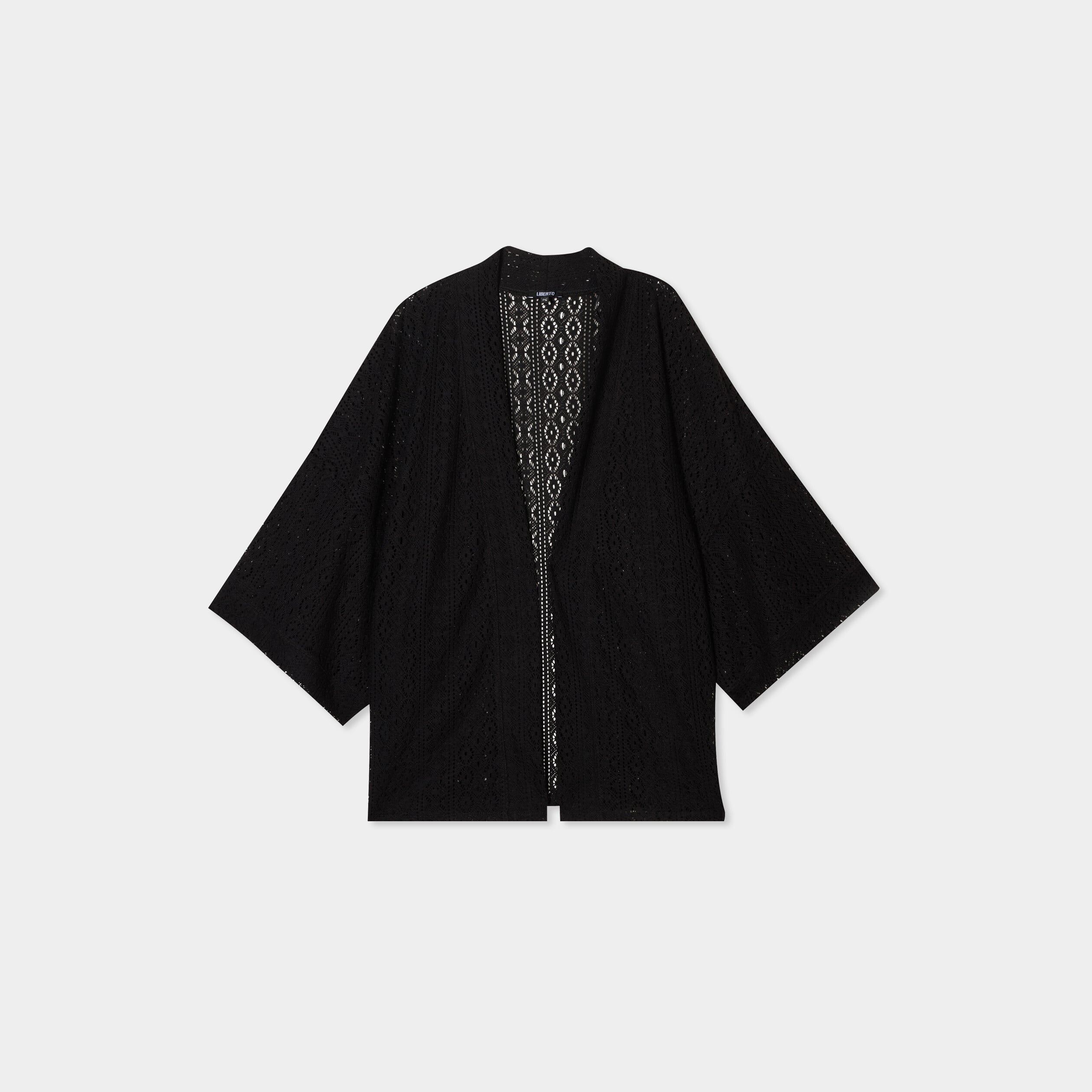 Veste ample esprit kimono dentelle noir femme