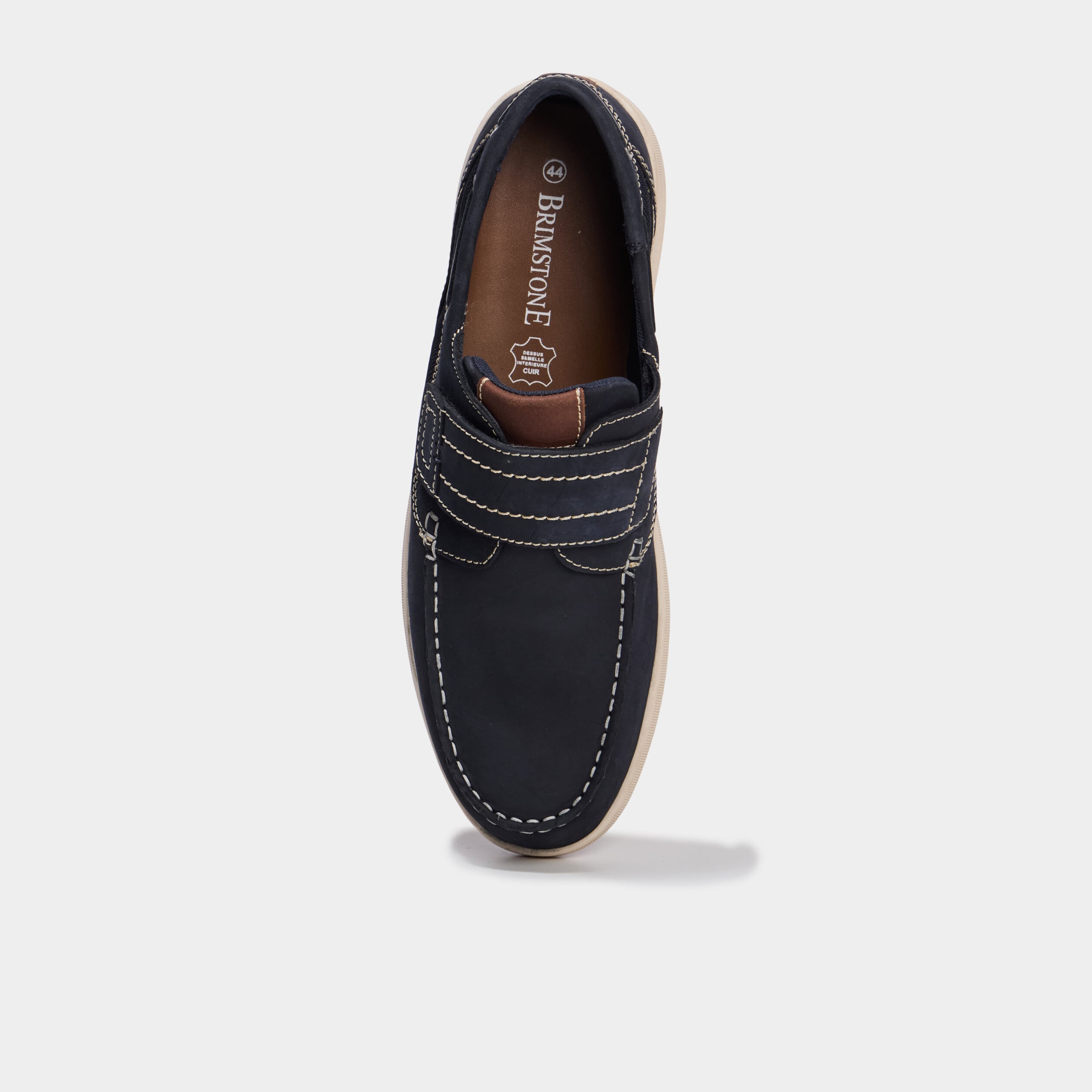 Chaussures bateau en cuir &agrave; scratch bleu homme
