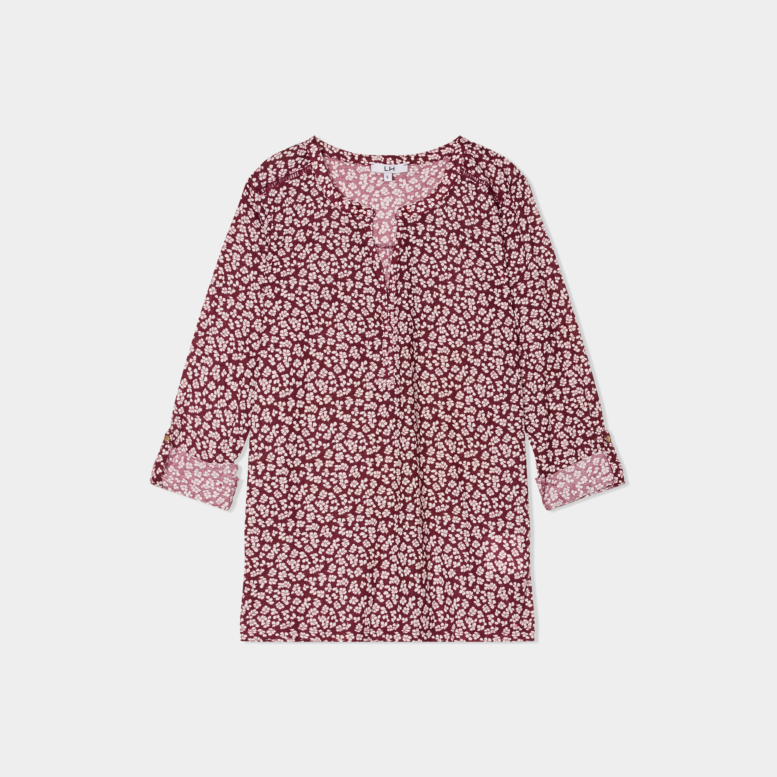 t shirt manches longues a revers bordeaux femme T-shirt manches longues à revers bordeaux femme