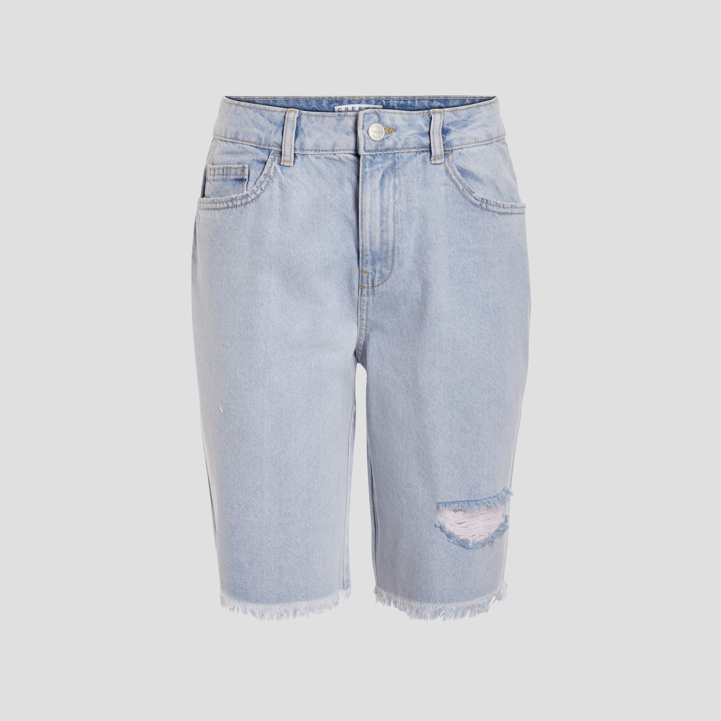 bermuda droit en jean denim bleach femme Bermuda droit en jean denim bleach femme