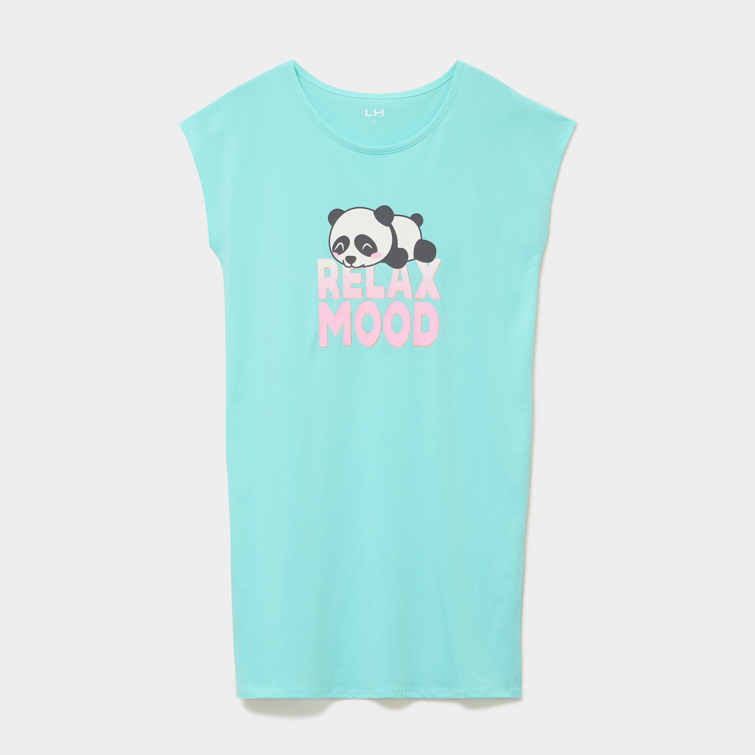 Chemise de nuit courte coton bleu turquoise femme