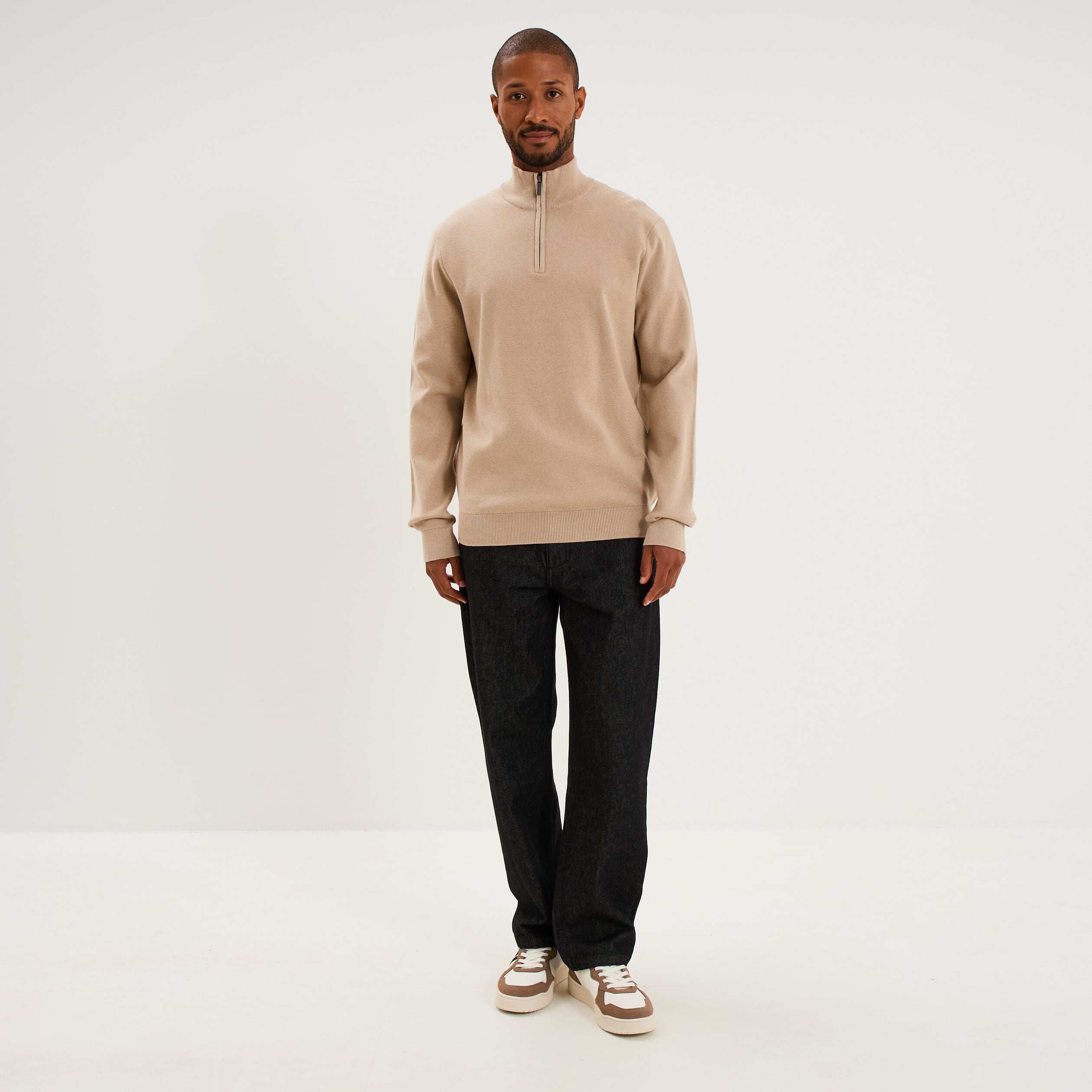 Pull camionneur manches longues beige homme
