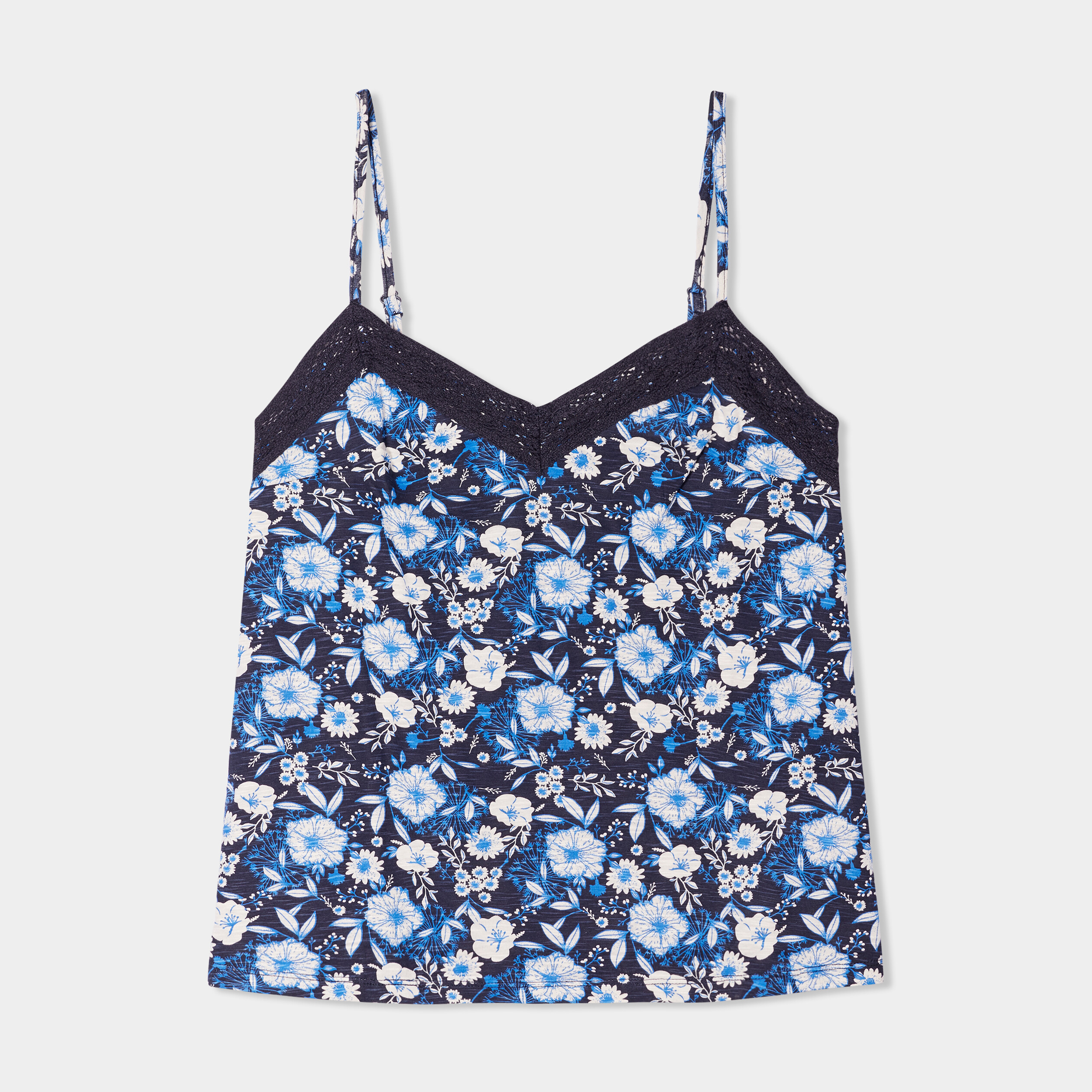 debardeur bandes macrame au col bleu marine femme Débardeur bandes macramé au col bleu marine femme