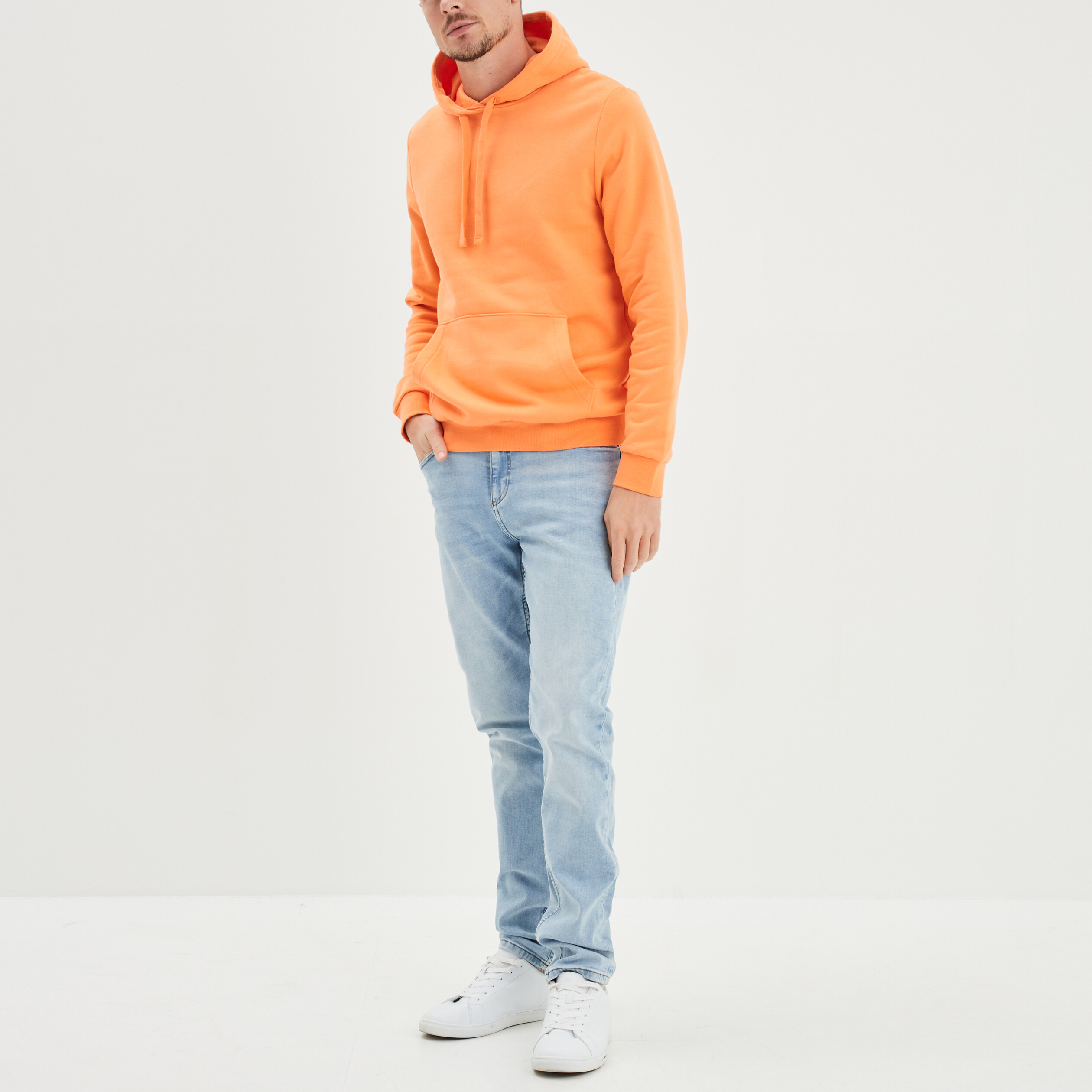 Sweat molleton à capuche hoodie orange corail homme
