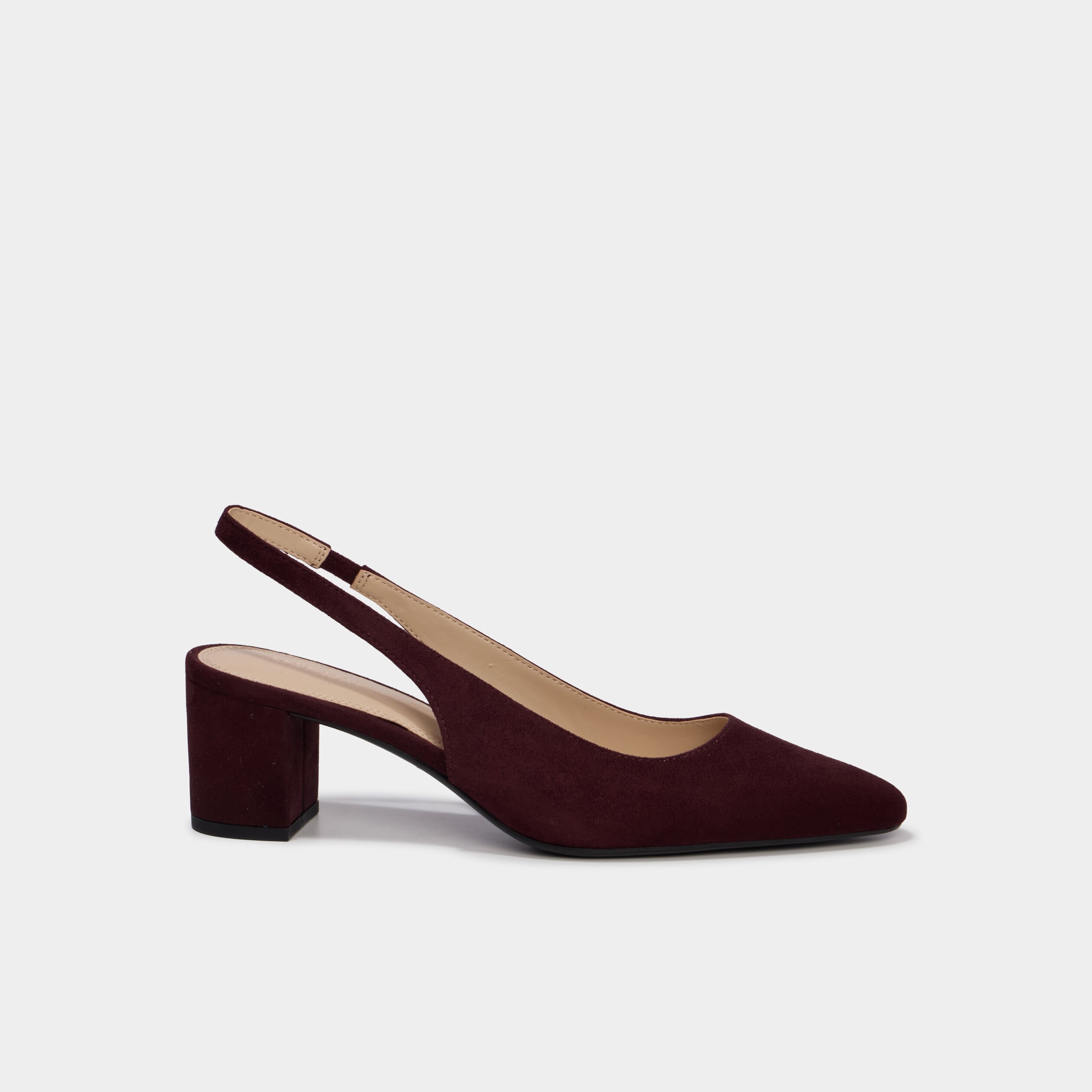 Escarpin slingback talon bloc su&eacute;dine bordeaux femme