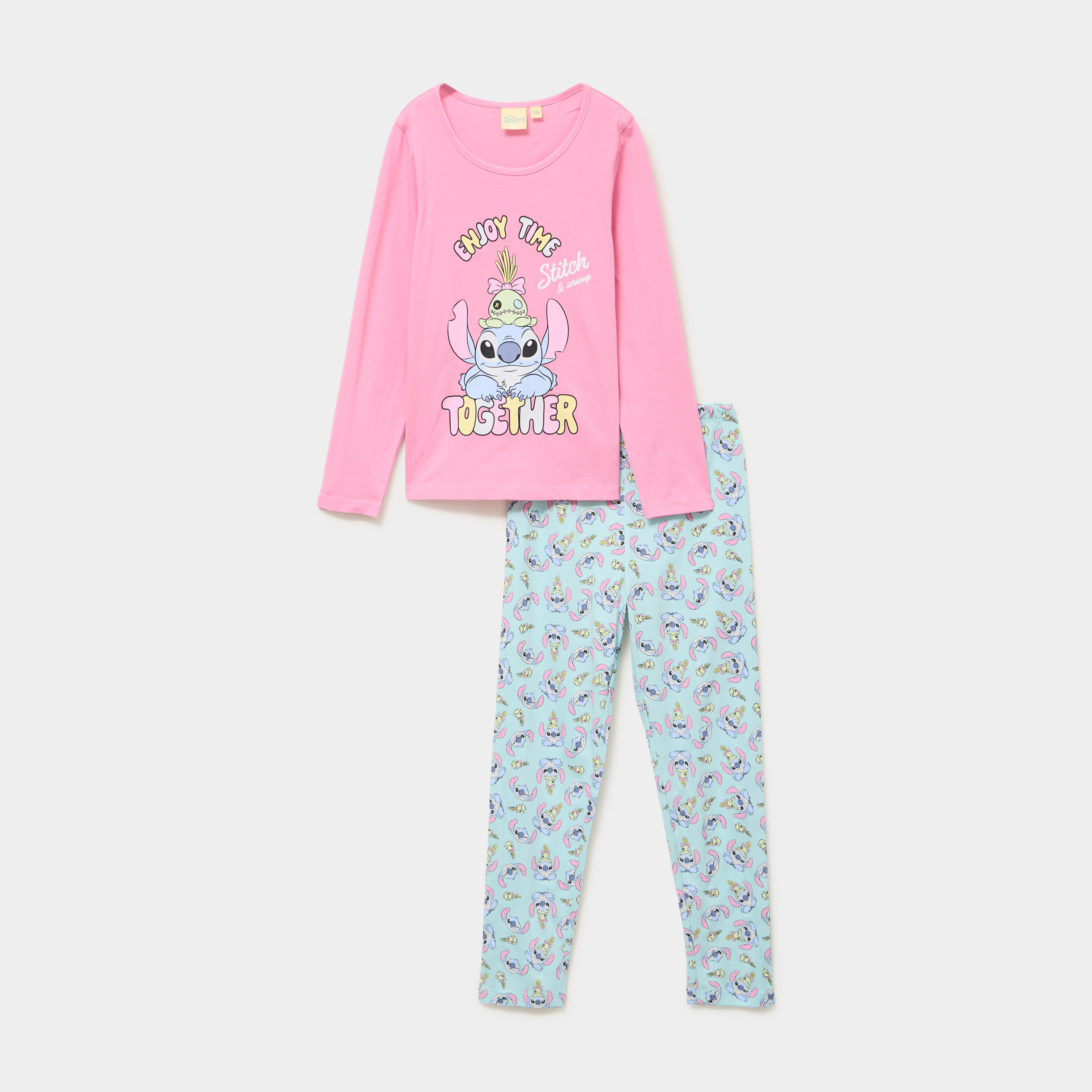 Ensemble pyjama 2 pi&egrave;ces coton Stitch rose fille