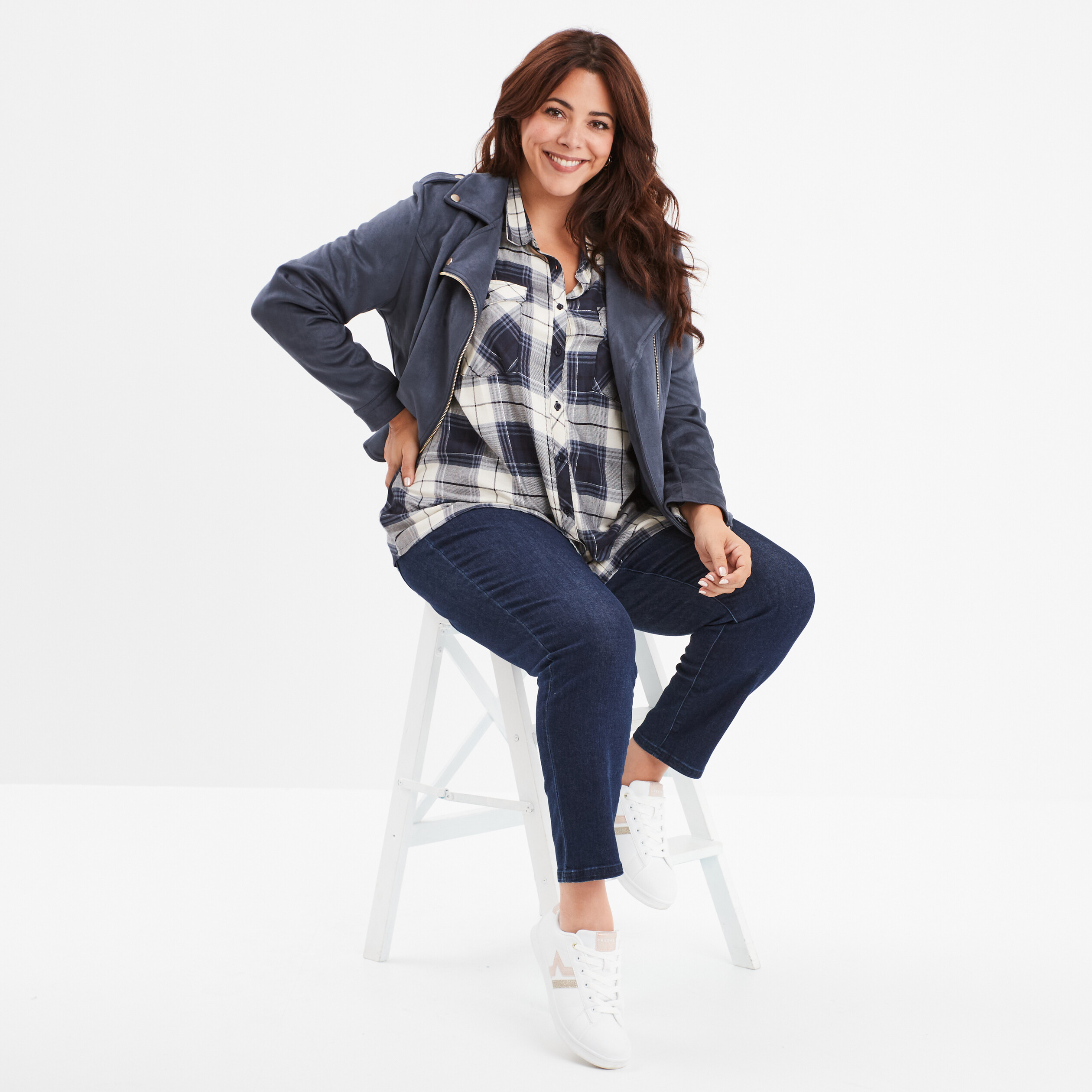 Chemise fluide manches longues bleu marine femme grande taille