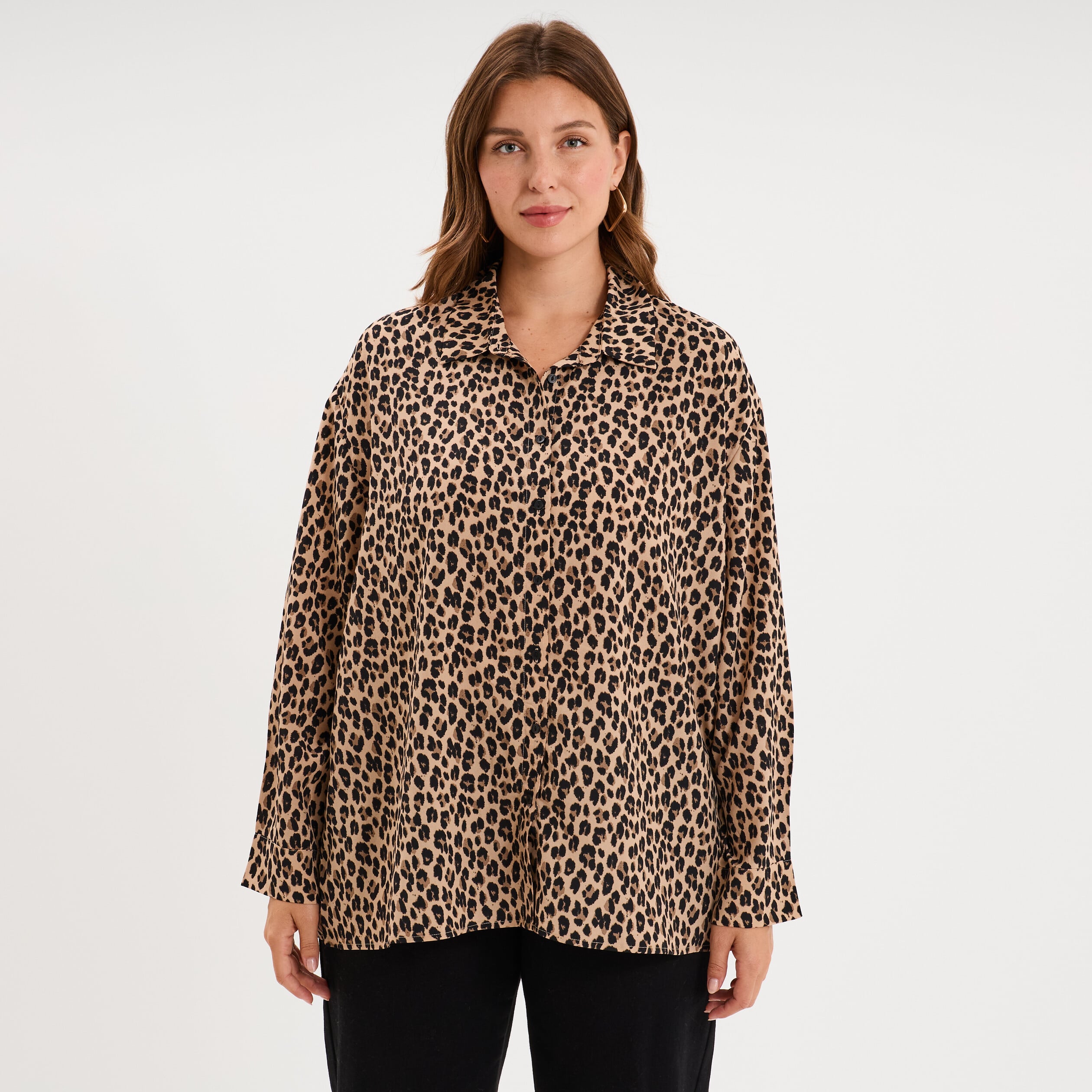 Chemise fluide manches longues beige clair femme grande taille