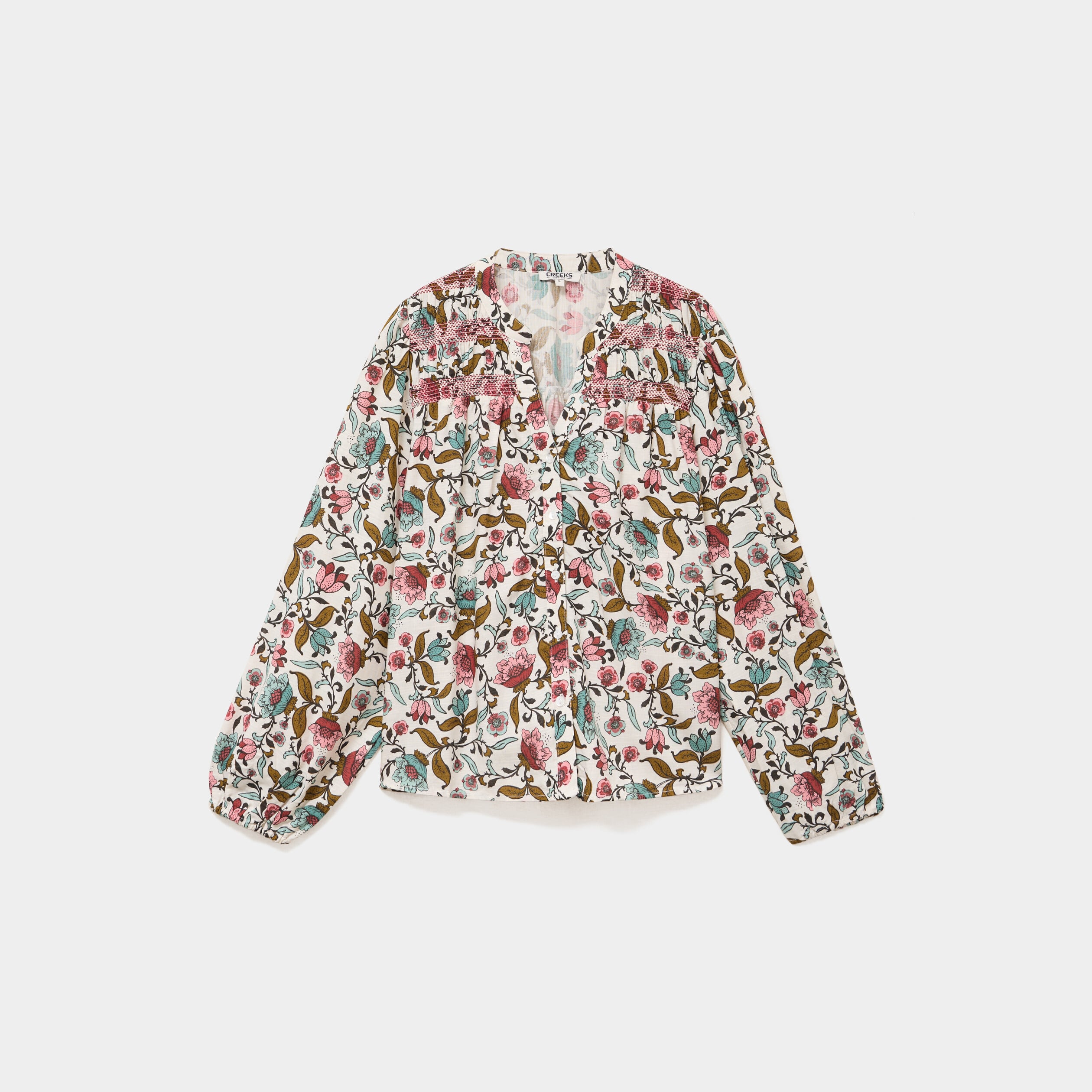 Chemise fluide &eacute;paules smock&eacute;es multicolore femme