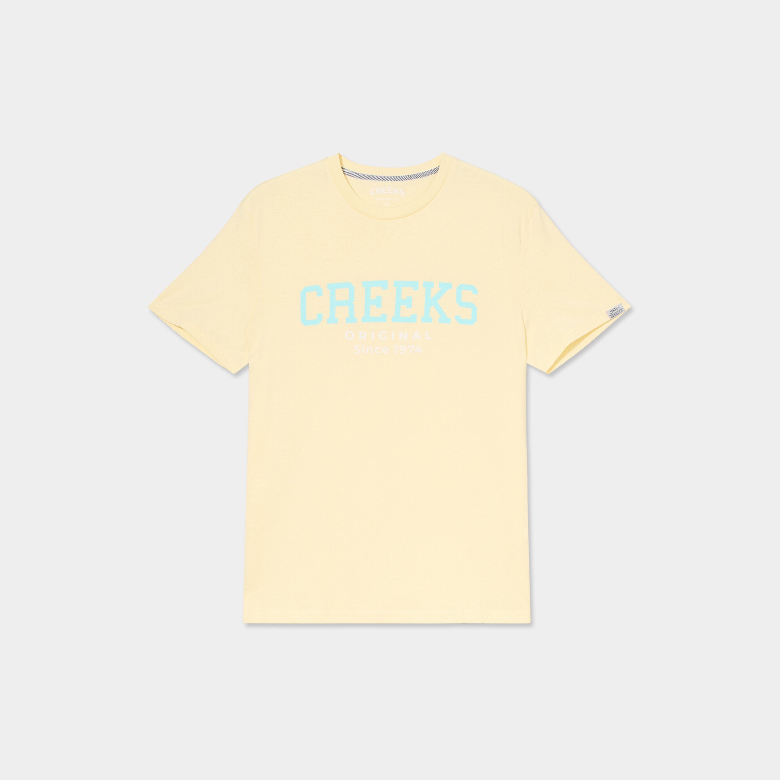 T-shirt col rond manches courtes coton jaune clair homme
