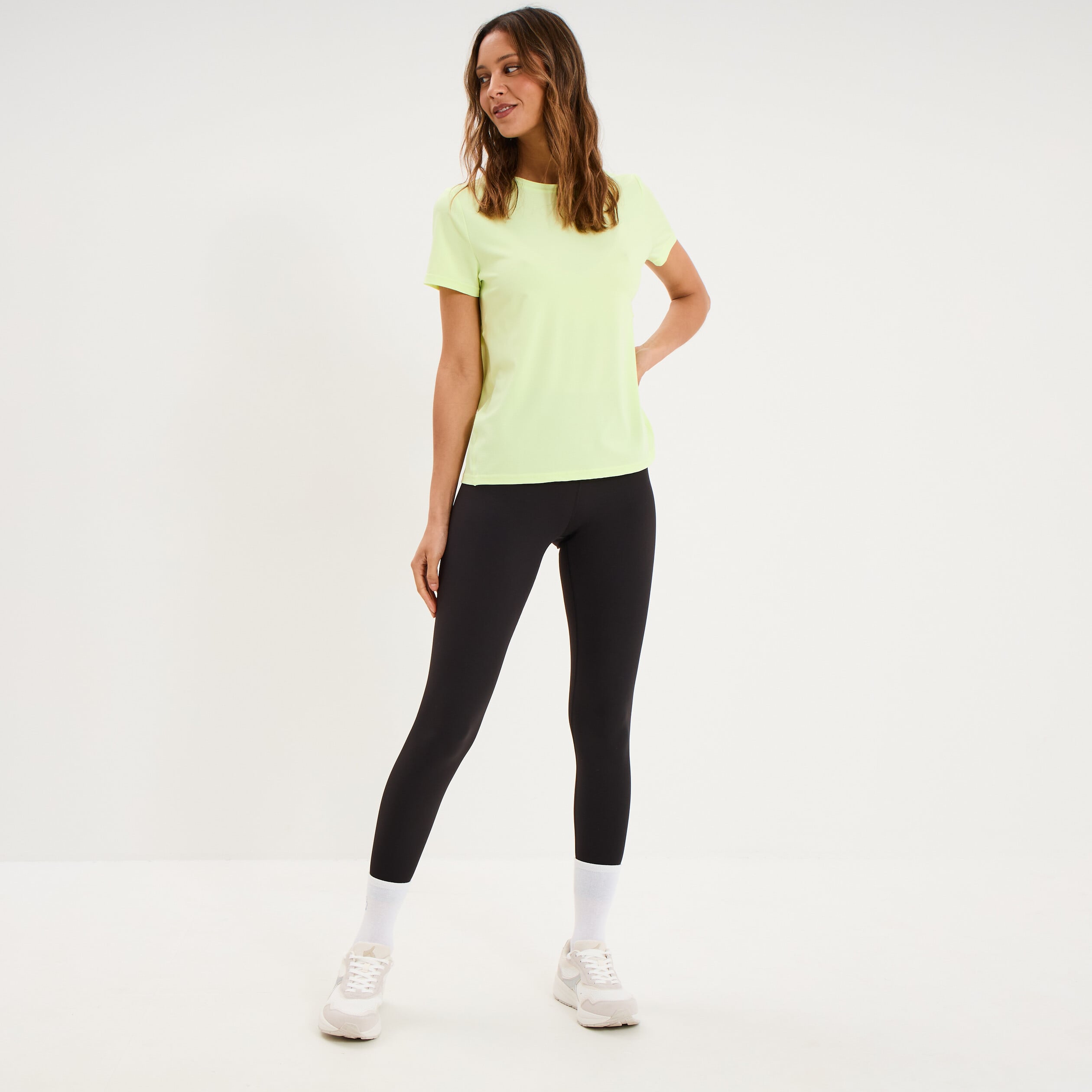 T-shirt de sport droit manches courtes jaune fluo femme