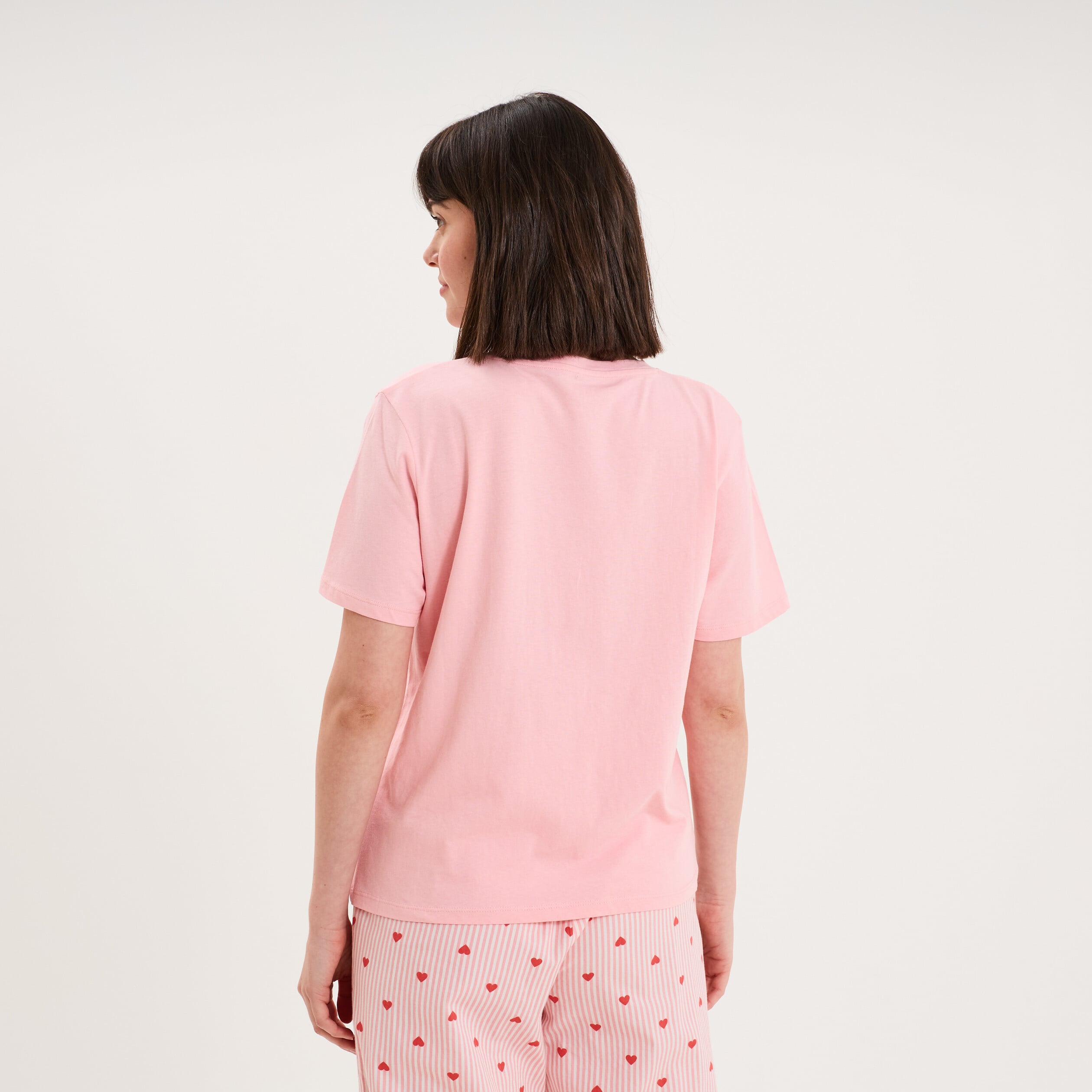 T-shirt col rond manches courtes coton rose femme