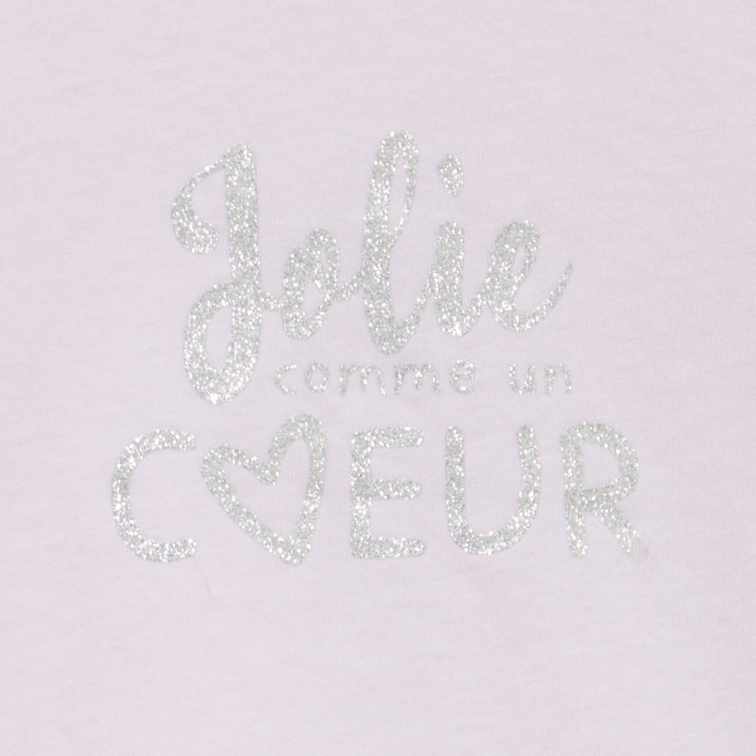 T-shirt paillettes manches courtes coton parme b&eacute;b&eacute; fille