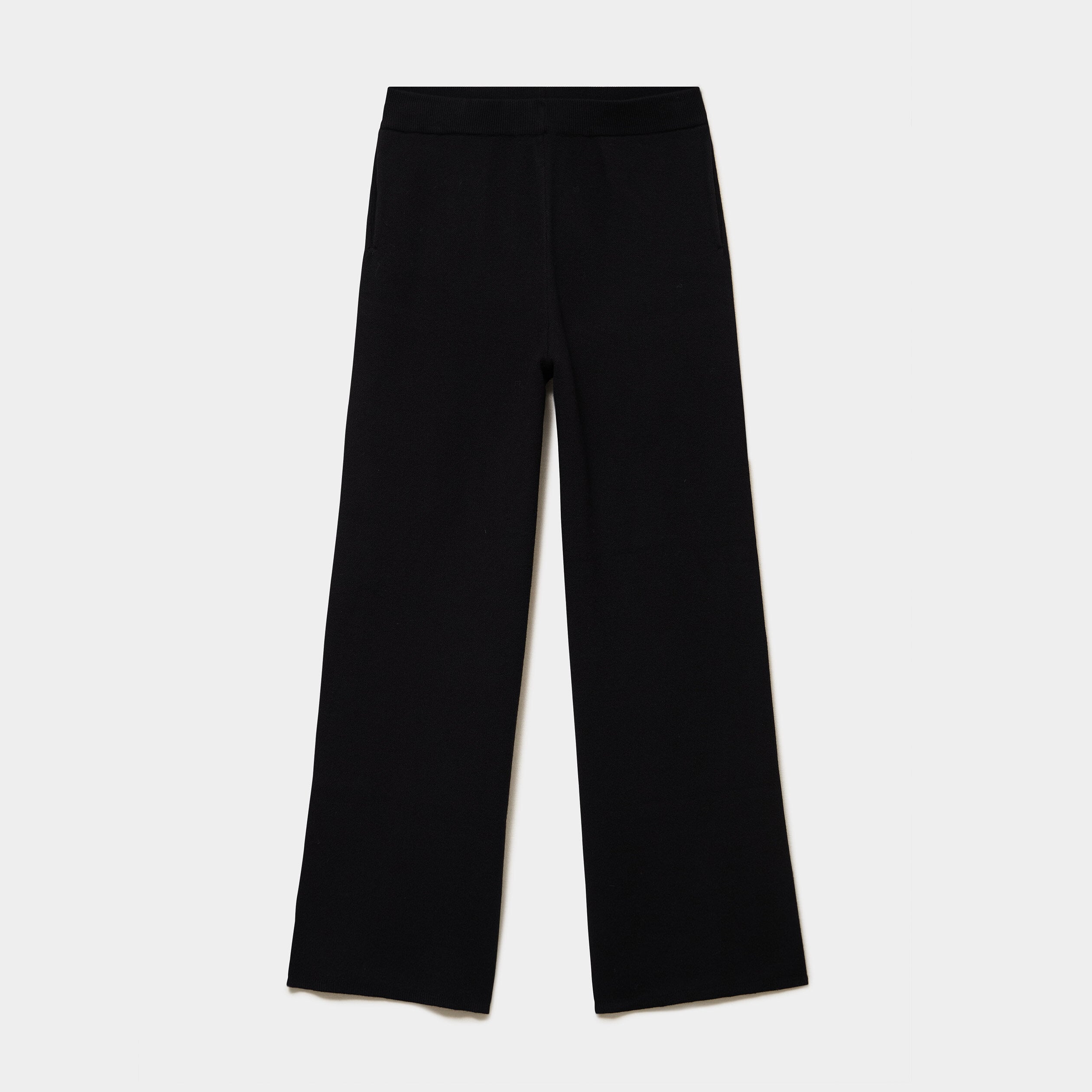 Pantalon large cropped effet cr&ecirc;pe noir femme