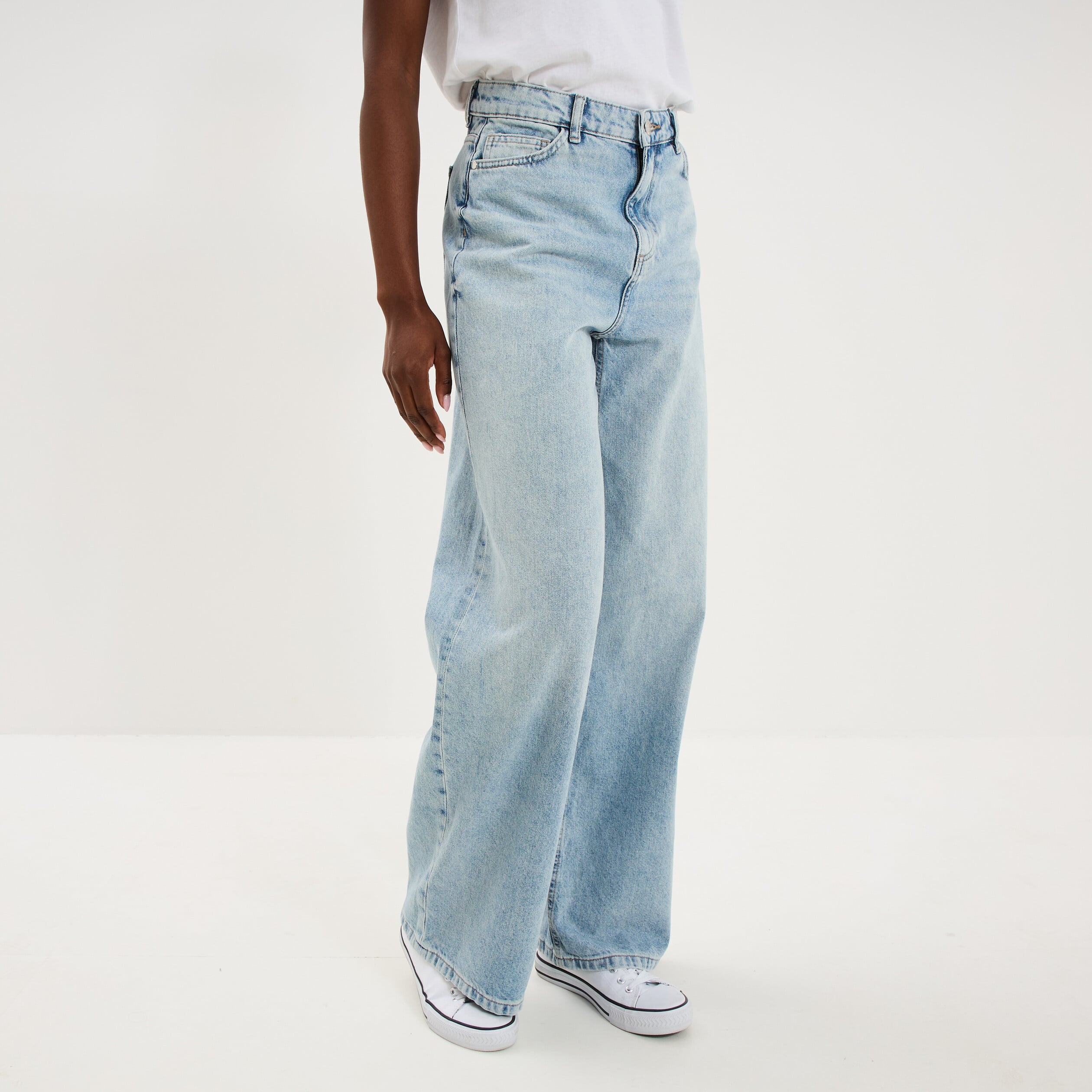 Jean large taille haute coton denim double stone femme