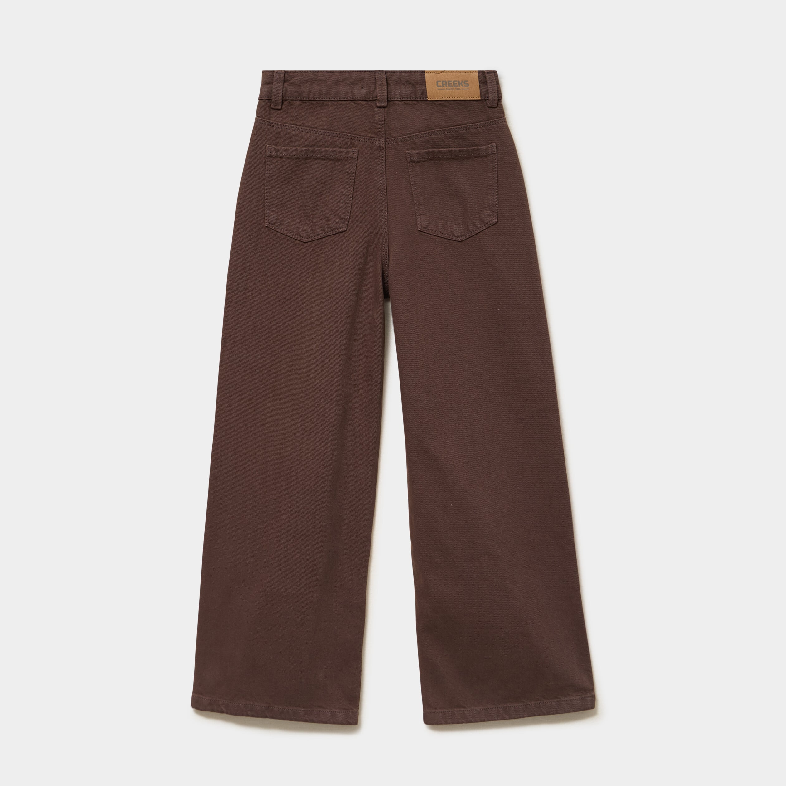 Pantalon coupe large 5 poches coton marron fonc&eacute; fille