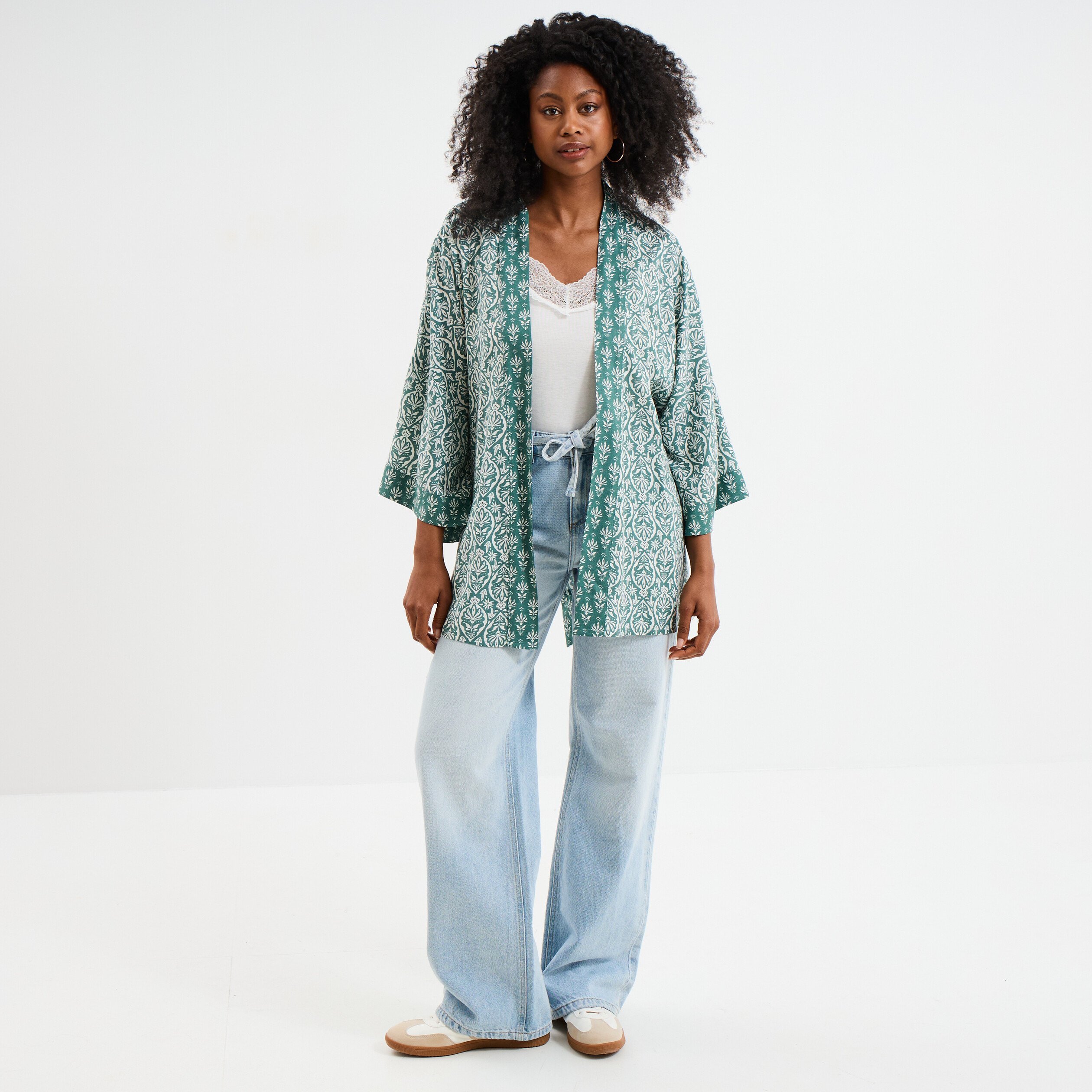 veste kimono manches 34 vert turquoise femme Veste kimono manches 3/4 vert turquoise femme