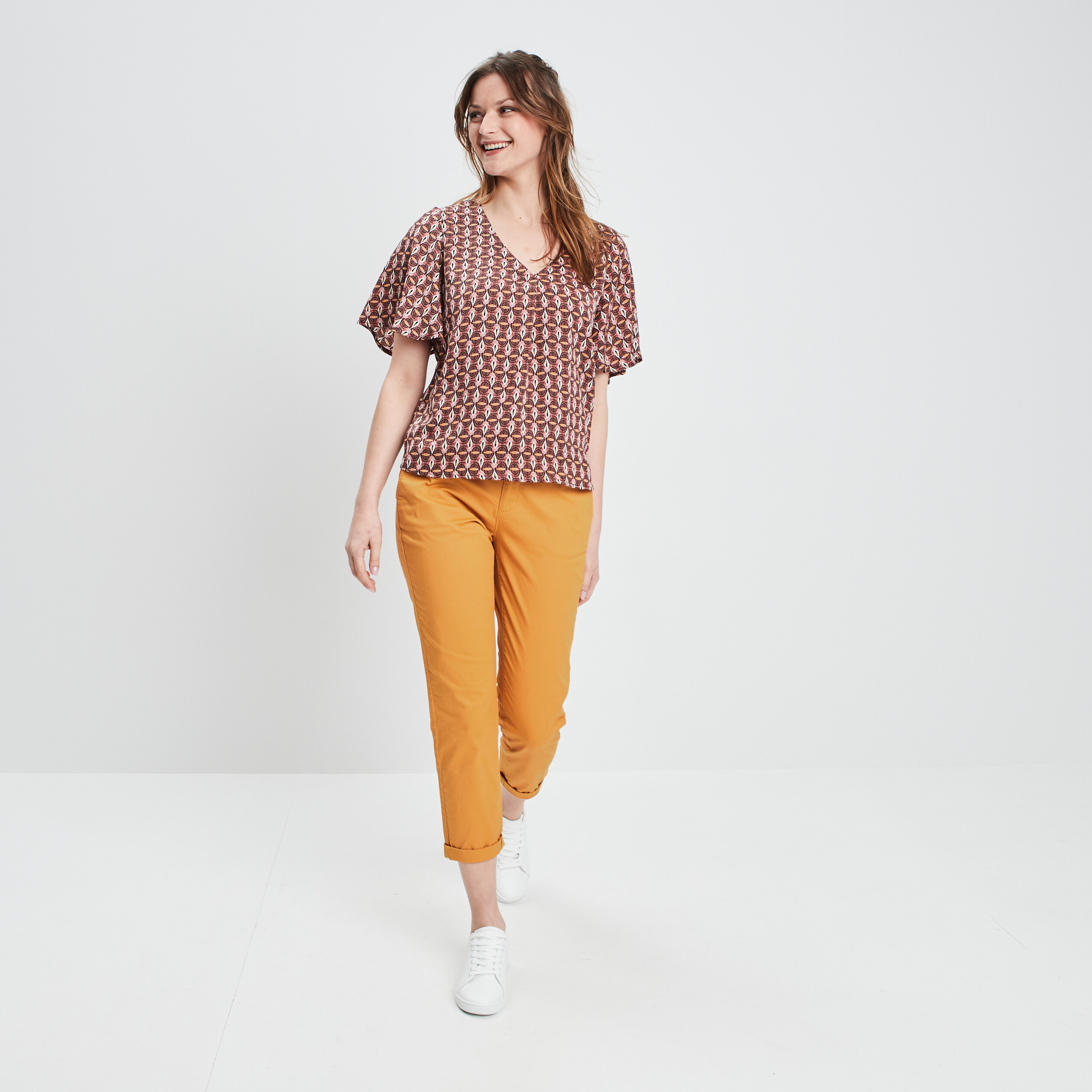 blouse manches courtes papillons vieux rose femme Blouse manches courtes papillons vieux rose femme