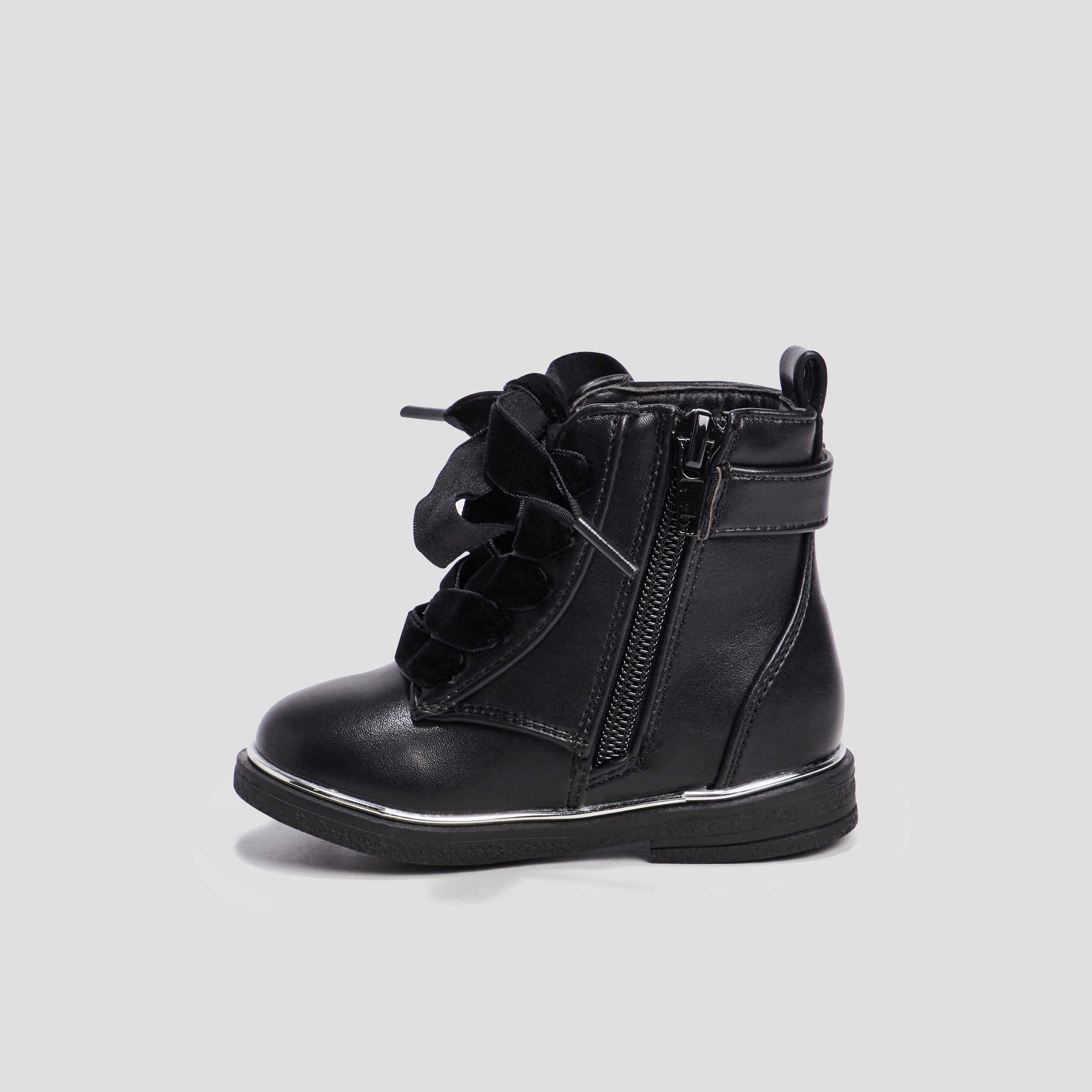 bottines zippees a lacets avec boucle noir bebef Bottines zippées à lacets avec boucle noir bébé fille