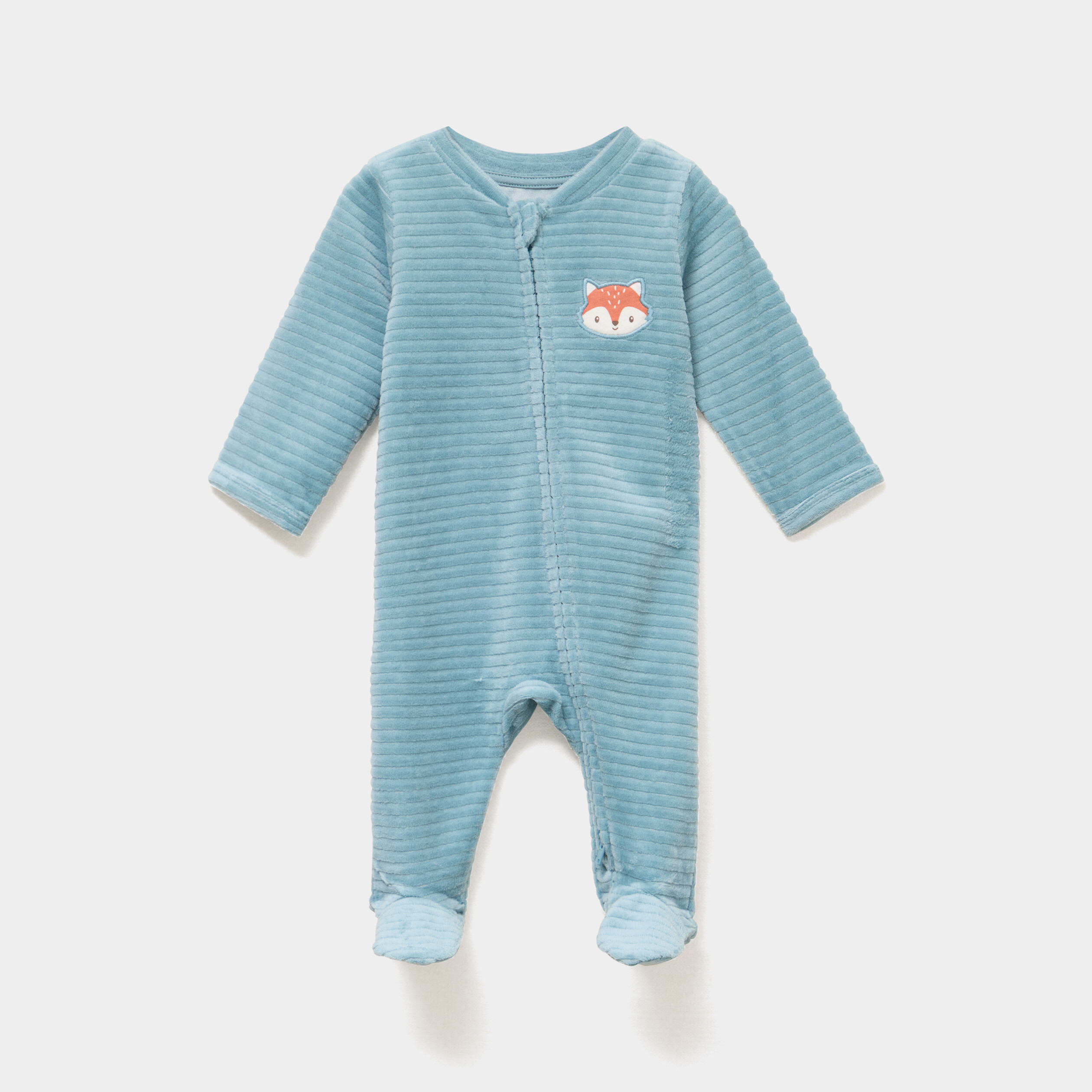 Dors-bien velours manches longues bleu gris b&eacute;b&eacute;