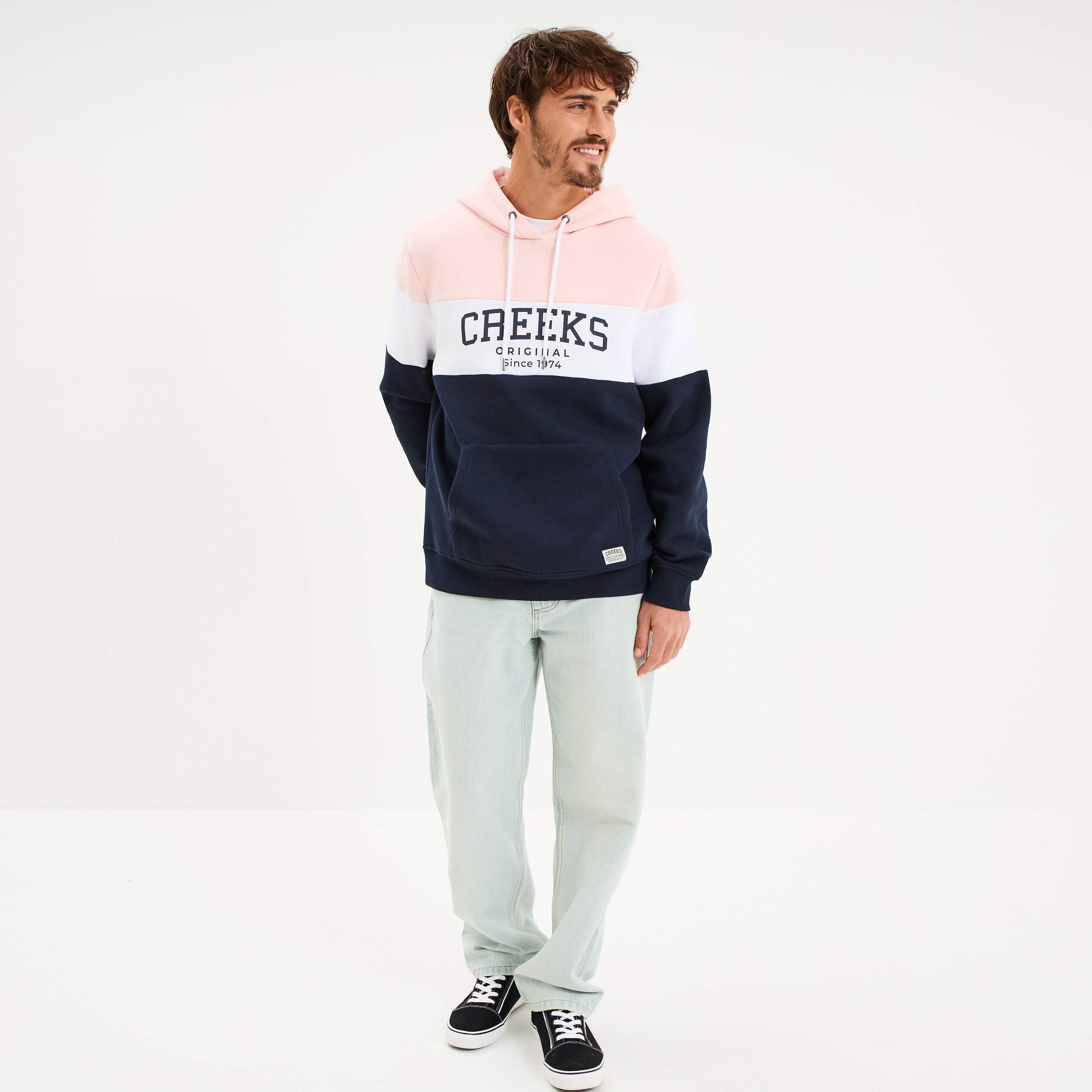 Sweat hoodie en molleton 1 poche rose pastel homme