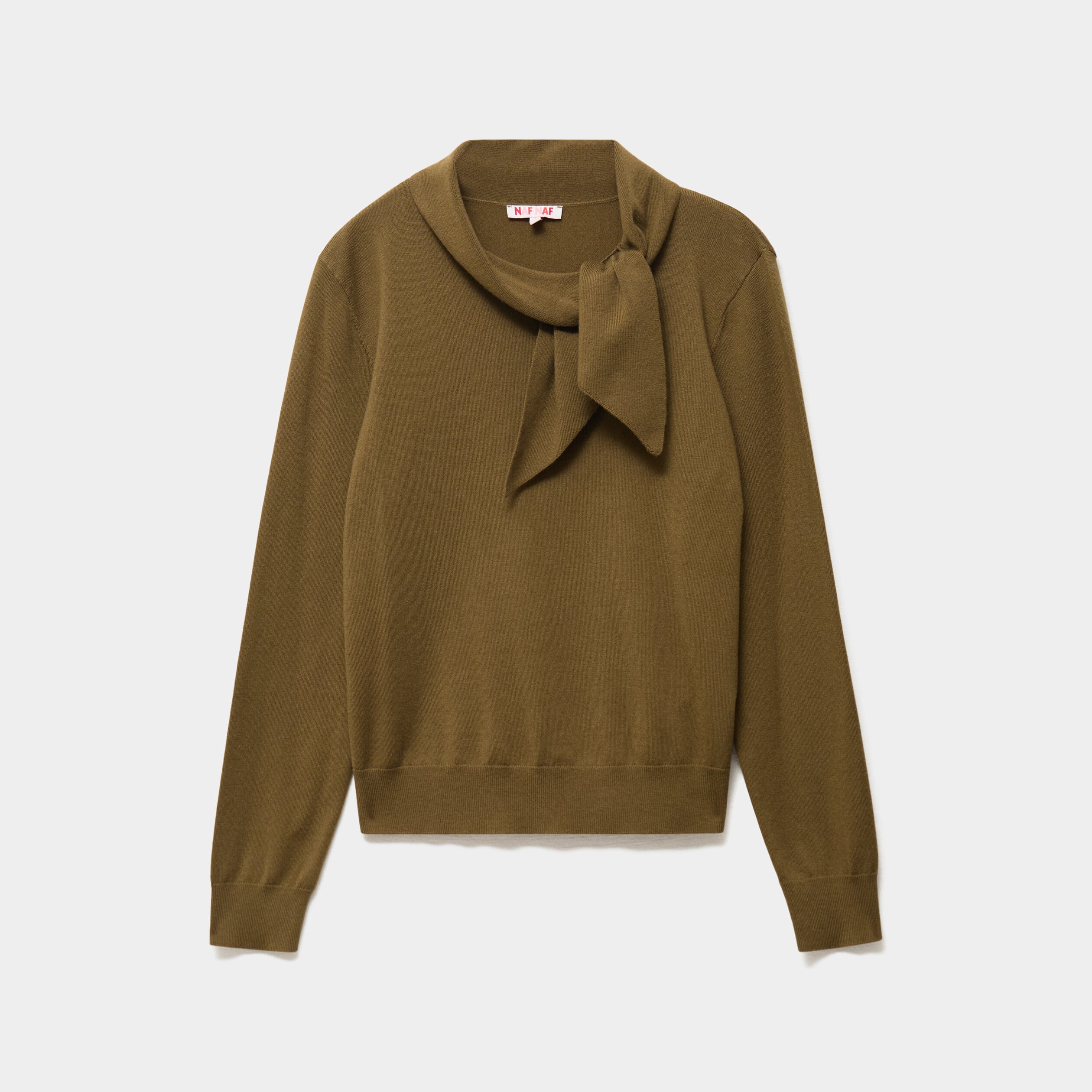 Pull fin col &eacute;charpe manches longues vert kaki femme