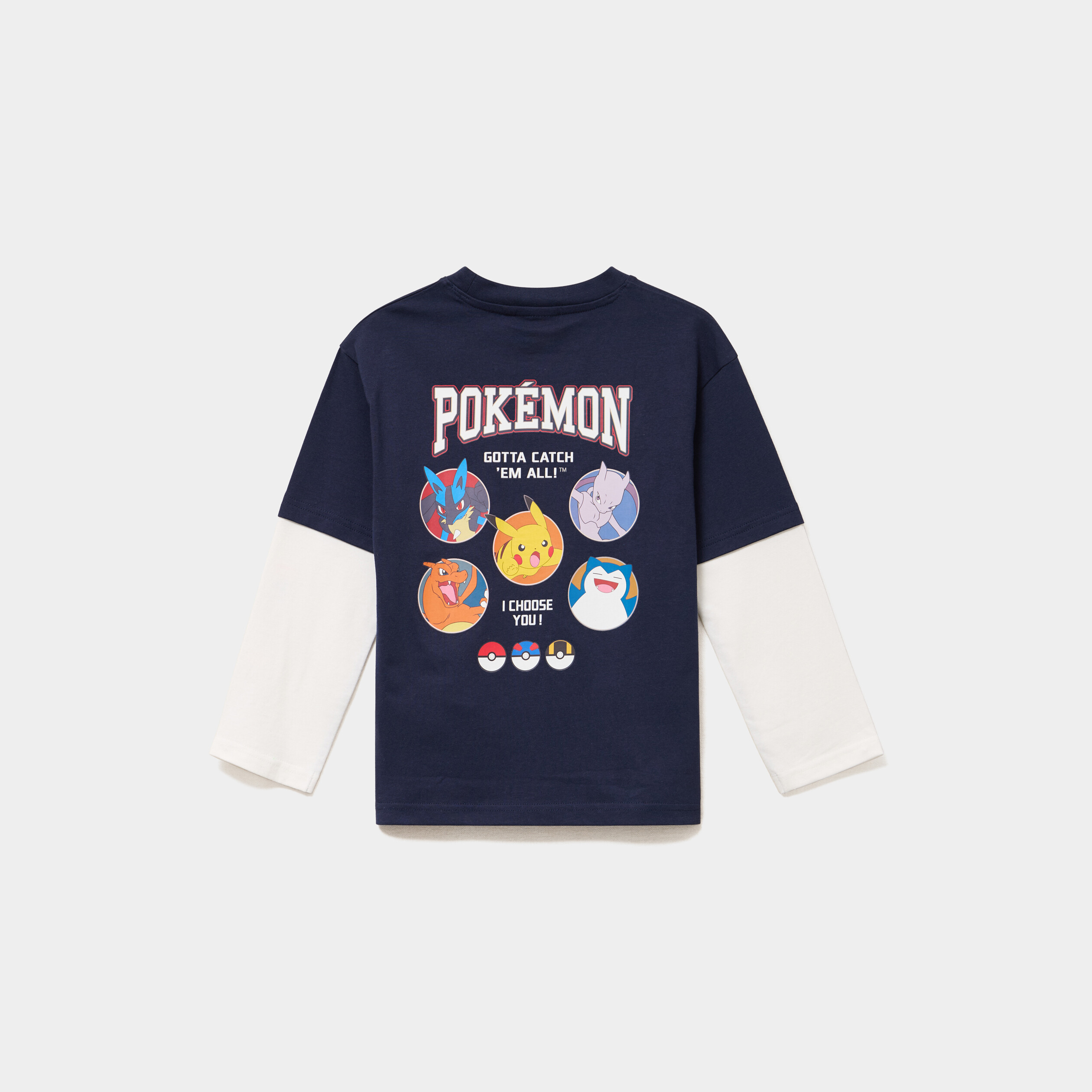T-shirt manches longues coton Pok&eacute;mon bleu marine gar&ccedil;on