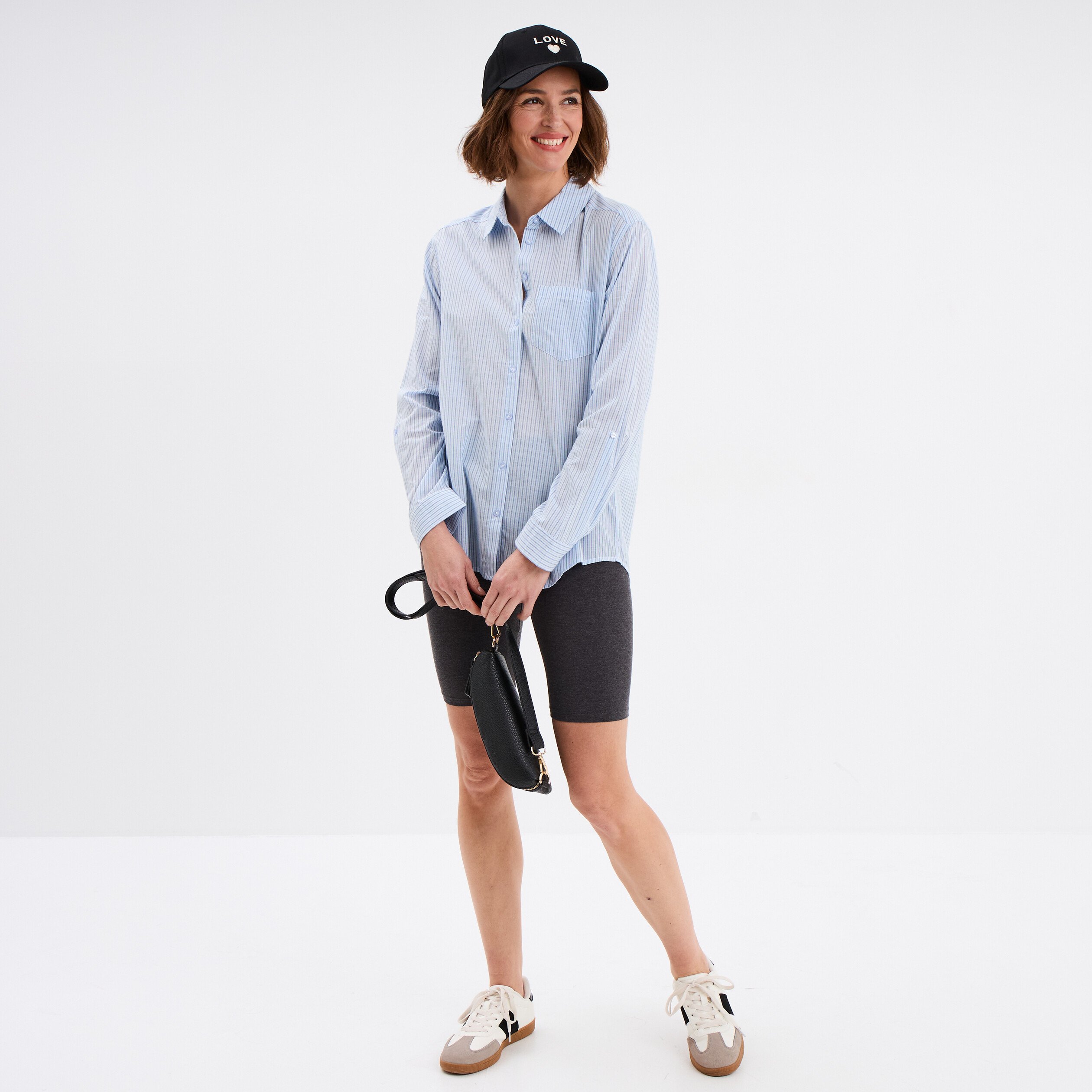 chemise manches ajustables 1 poche coton bleu femme Chemise manches ajustables 1 poche coton bleu femme