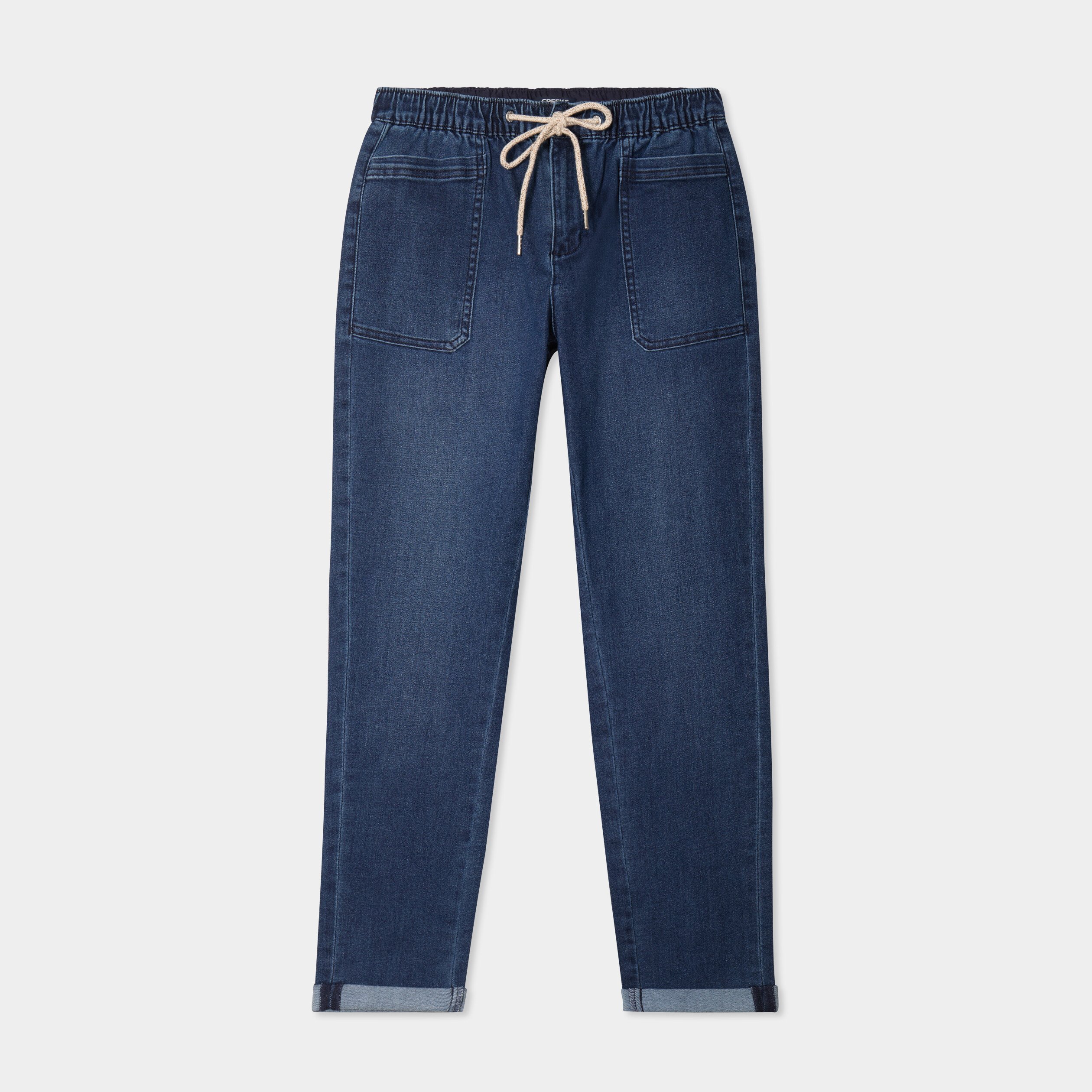 jeans droit taille elastiquee bleu femme Jeans droit taille élastiquée bleu femme