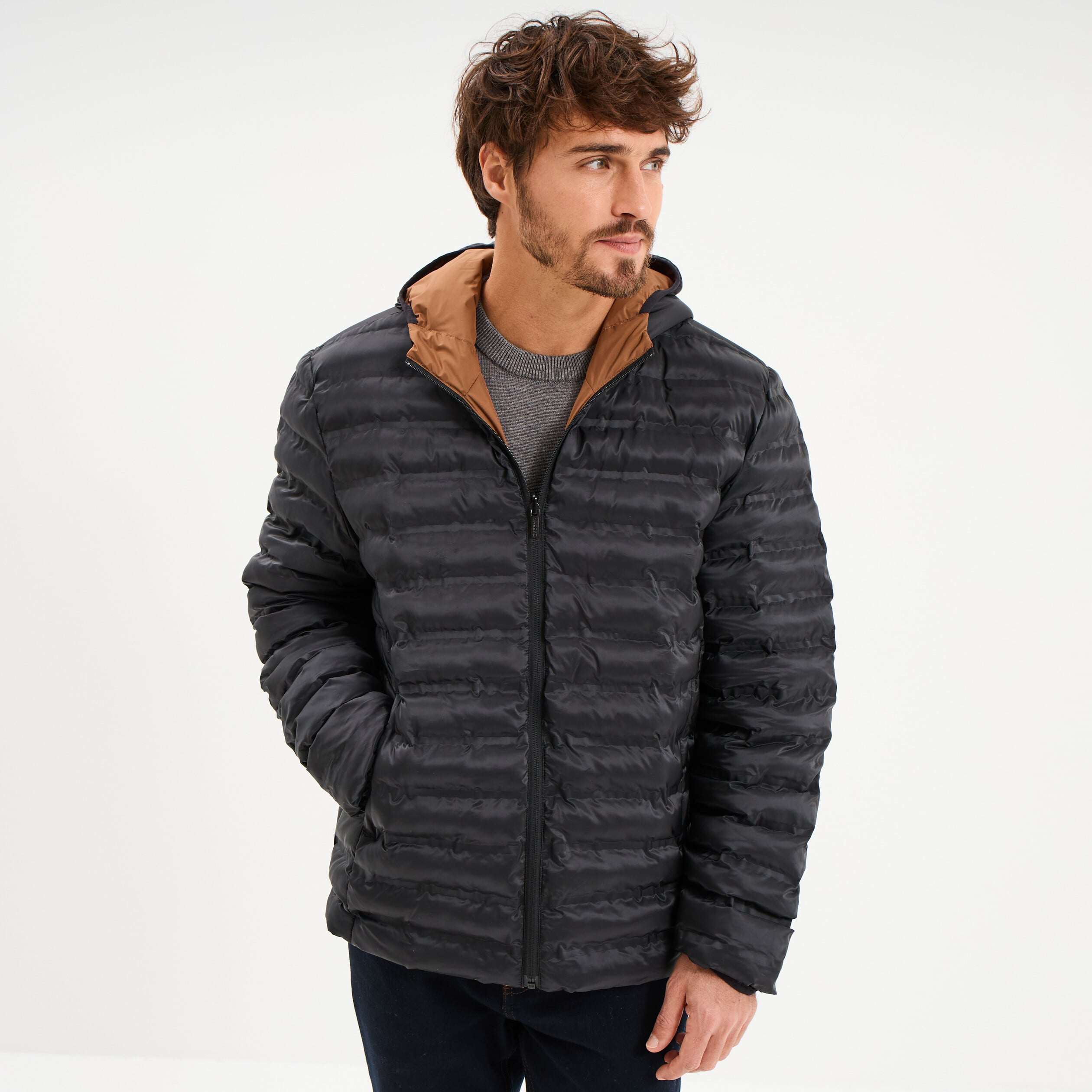 Blouson r&eacute;versible coupe-vent d&eacute;perlant marron homme