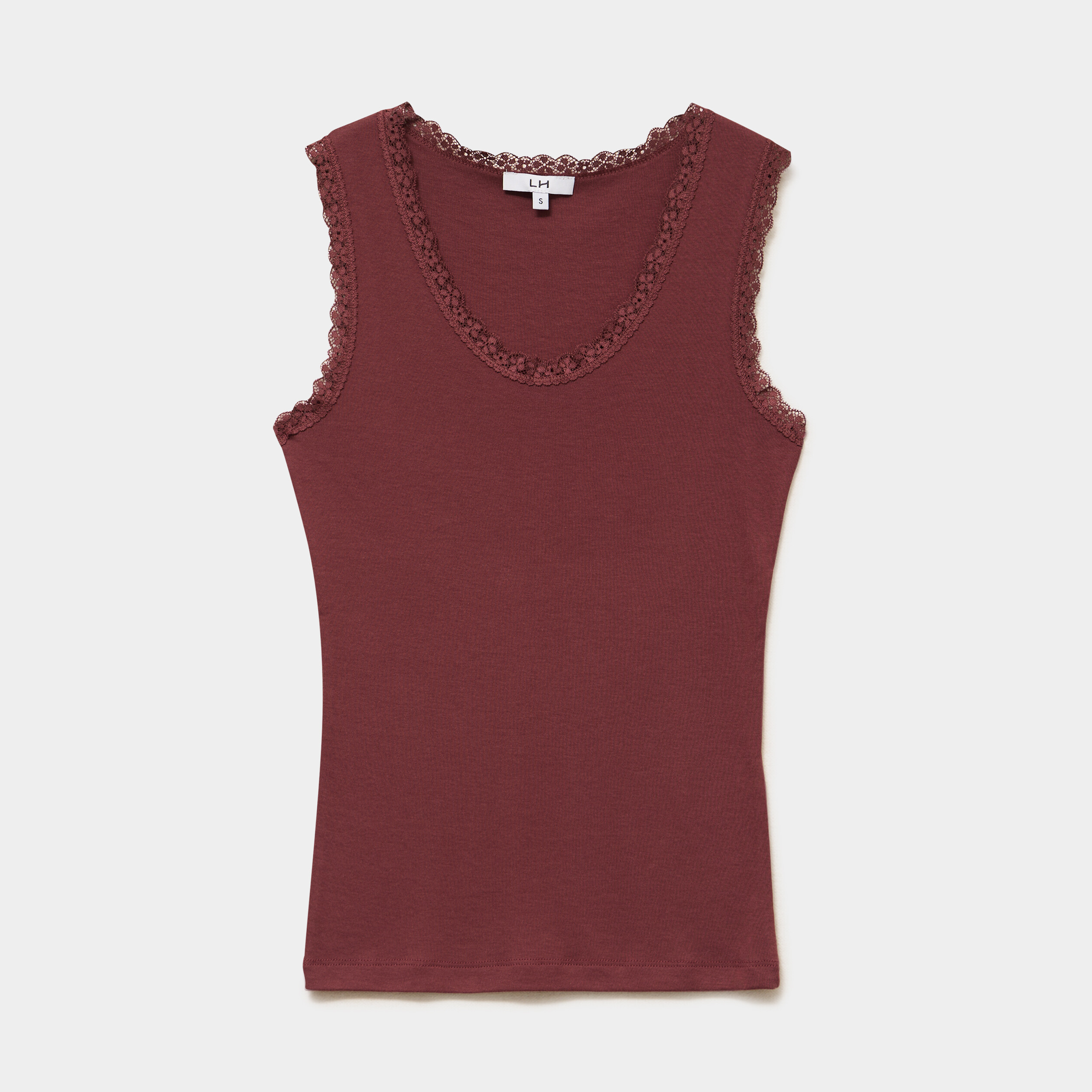 D&eacute;bardeur coton bords dentelle bordeaux femme