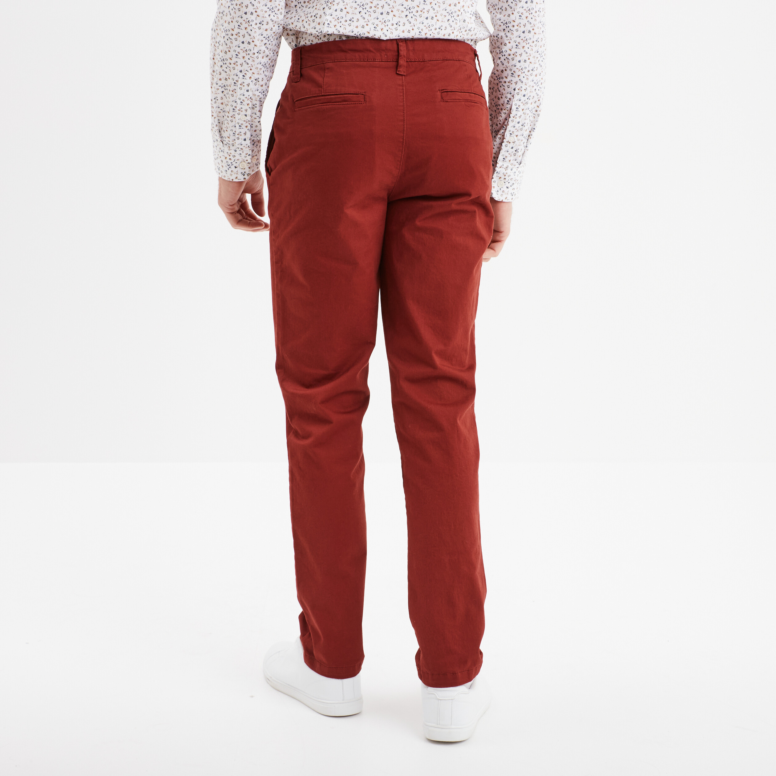 Pantalon chino droit stretch retrousse rouge fonce homme La Halle
