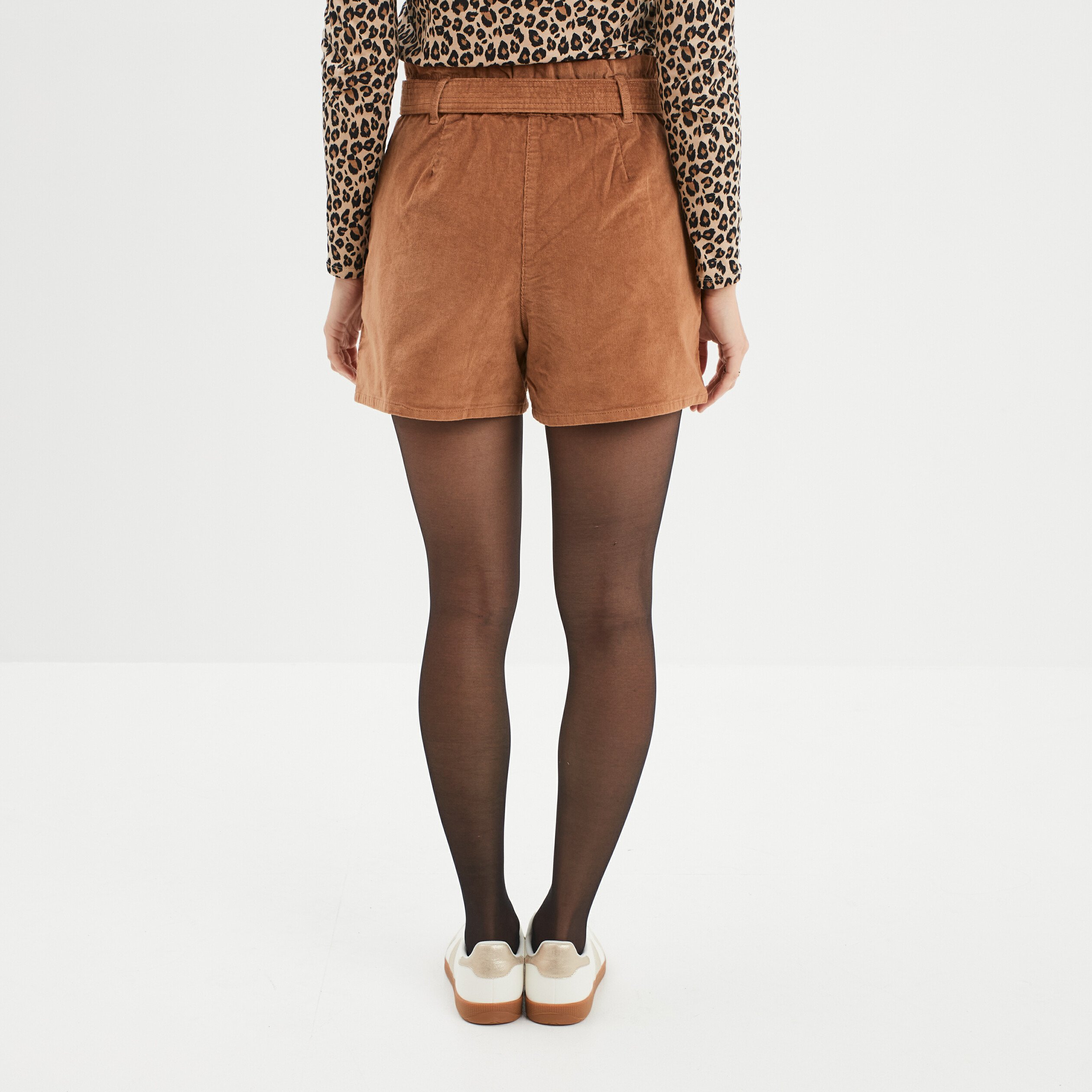 short effet velours avec ceinture coton beige femme Short effet velours avec ceinture coton beige femme