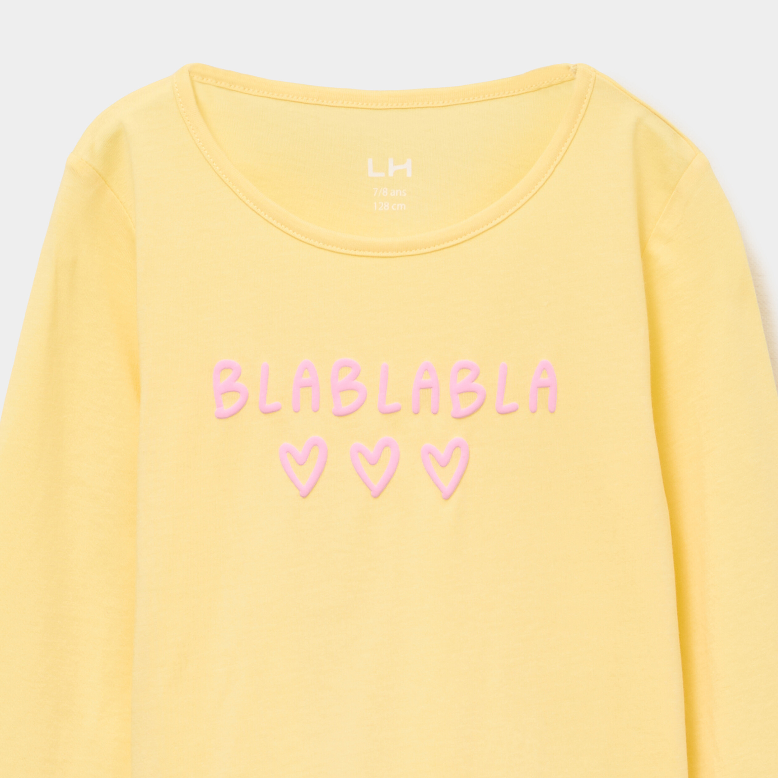 Ensemble pyjama t-shirt pantalon coton jaune pastel fille