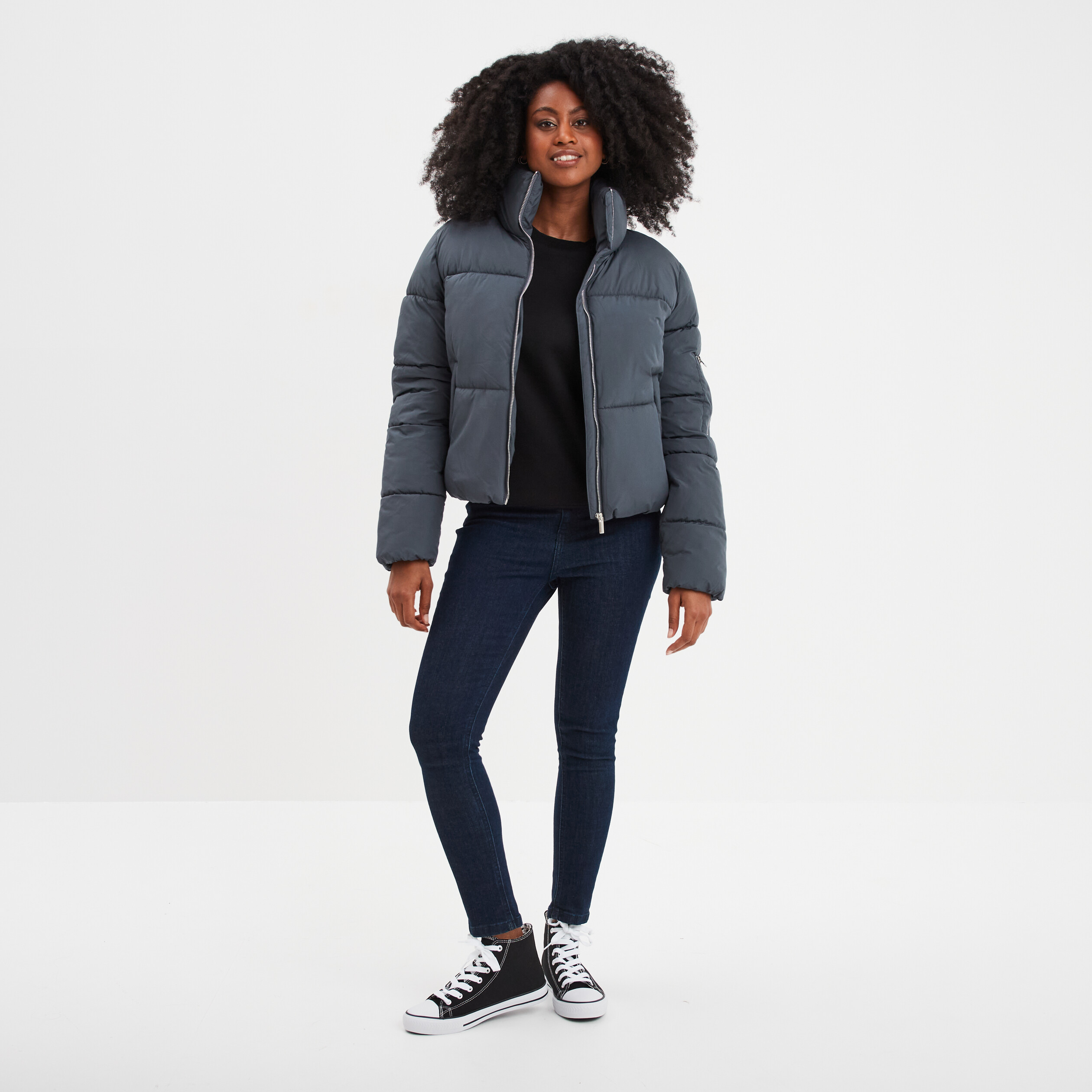 Doudoune courte a col montant bleu gris femme La Halle