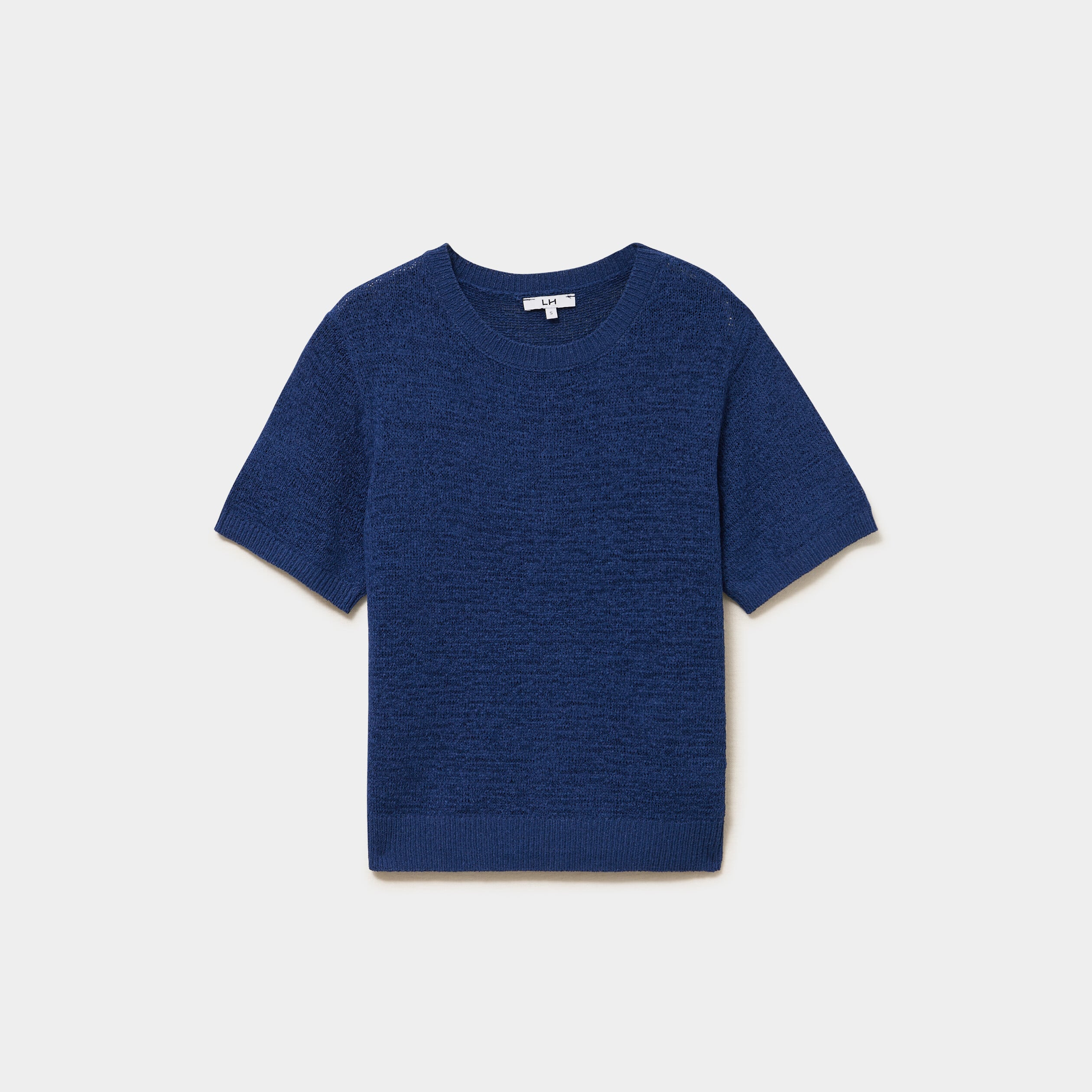 Pull manches courtes col rond bleu marine femme