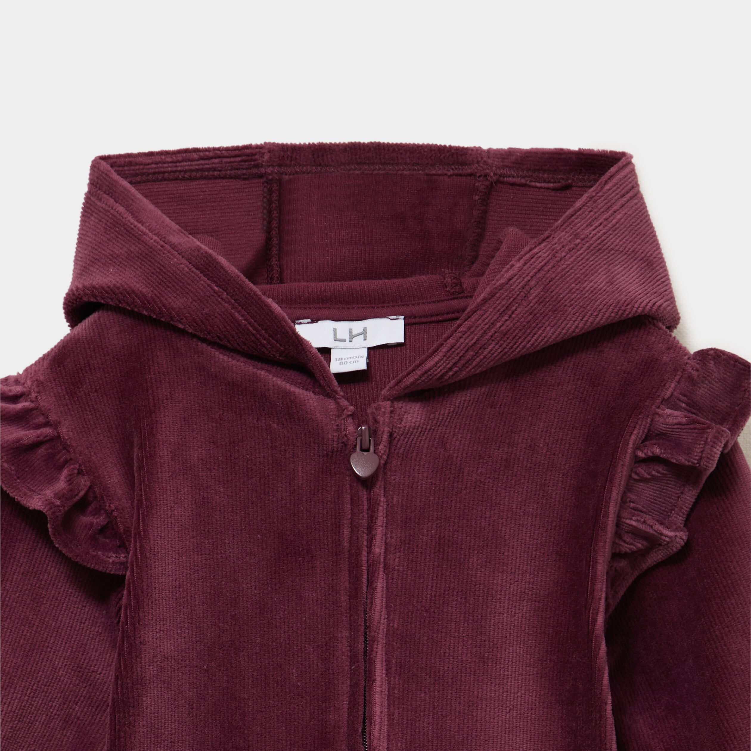 Gilet &agrave; capuche effet velours c&ocirc;tel&eacute; violet fonc&eacute; b&eacute;b&eacute; fille