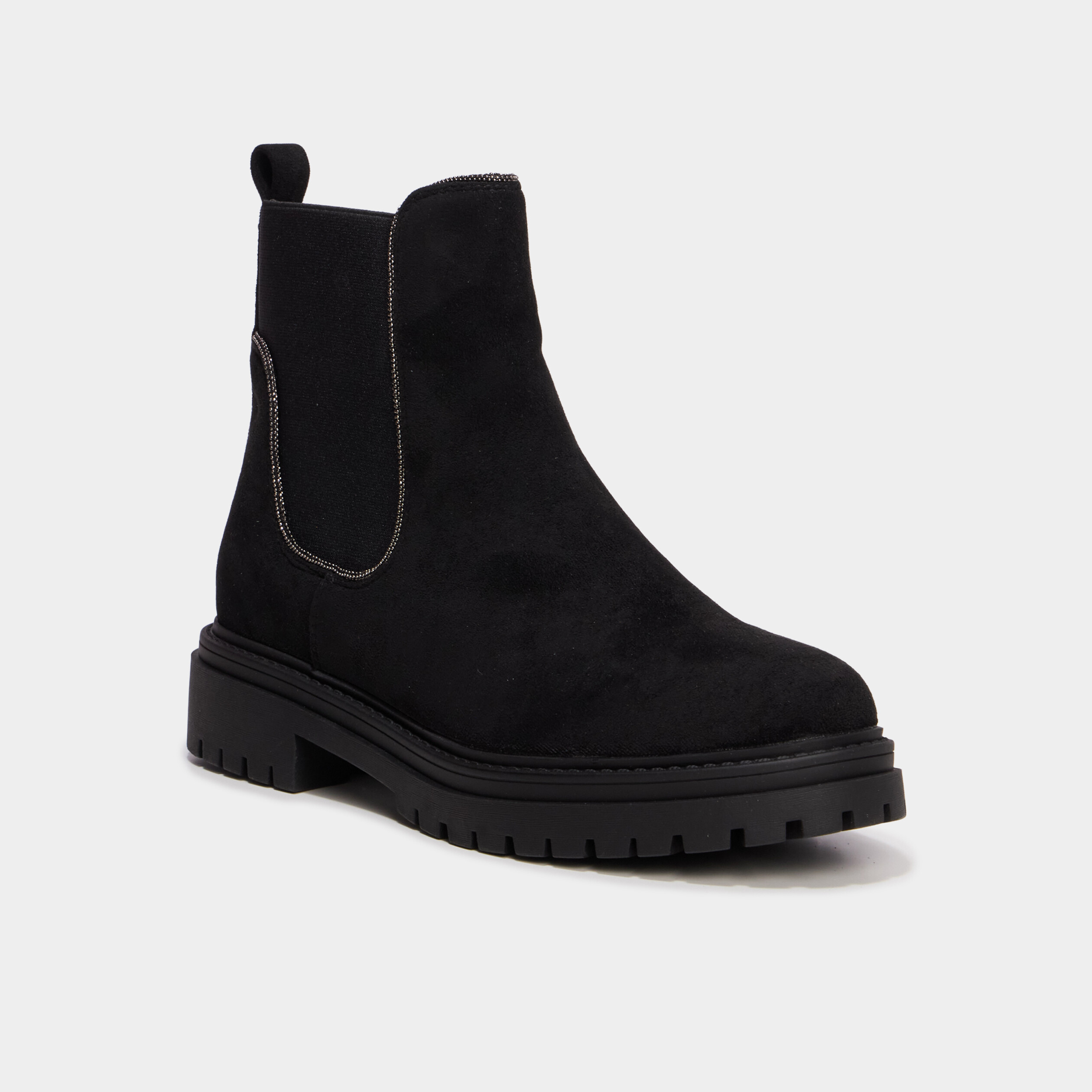 Boots effet su&eacute;dine noir femme