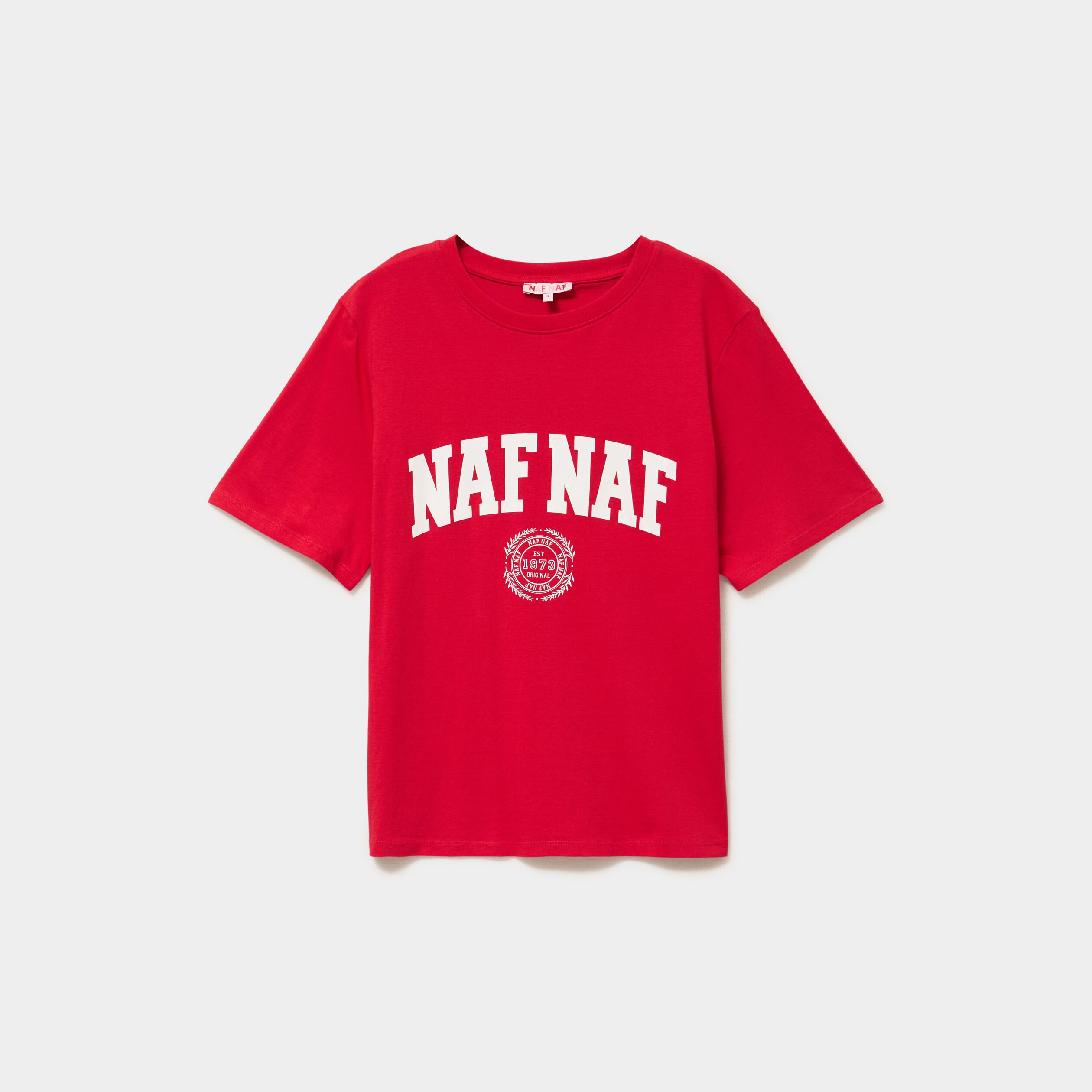 T-shirt col rond manches courtes print rouge femme