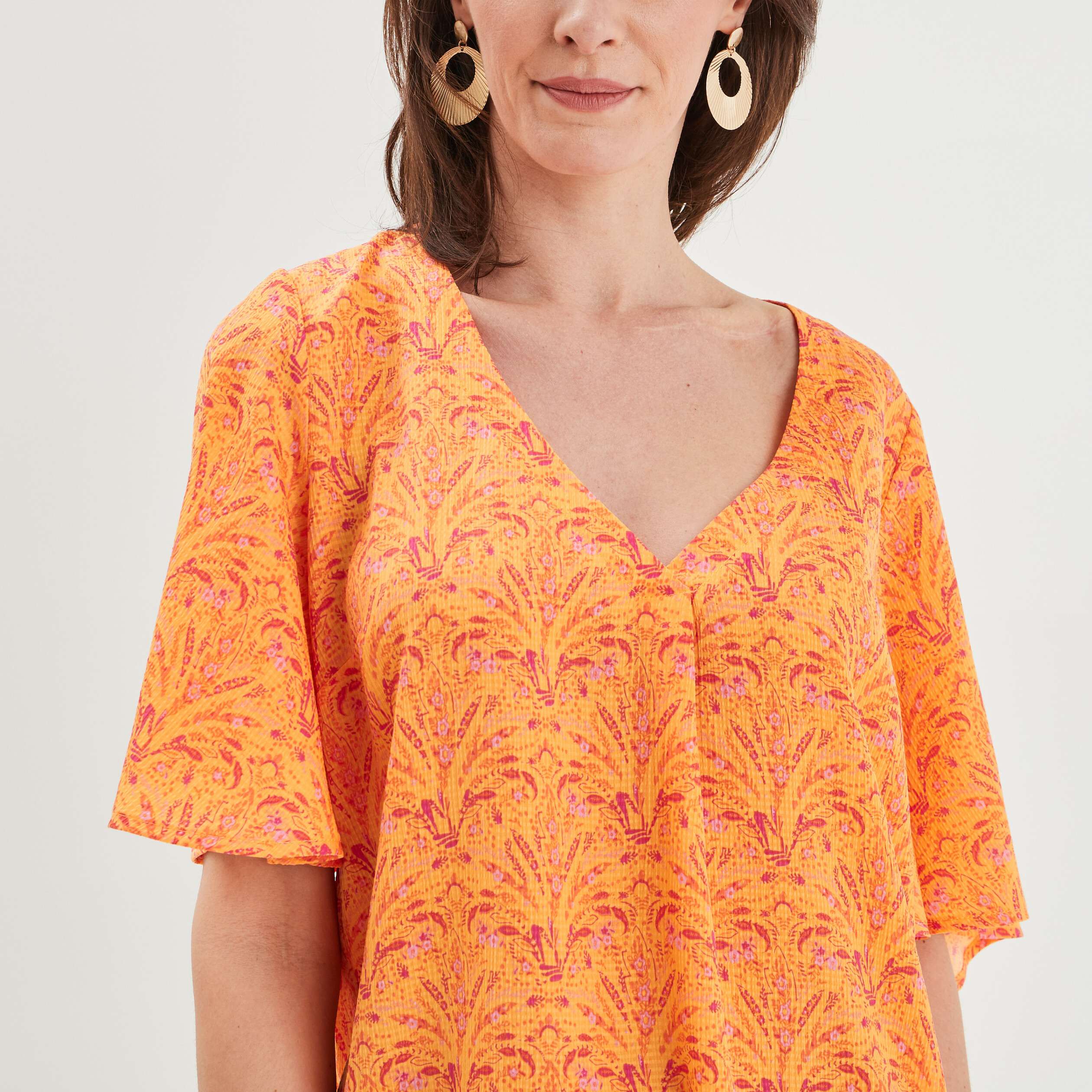 blouse manches courtes papillons jaune femme Blouse manches courtes papillons jaune femme