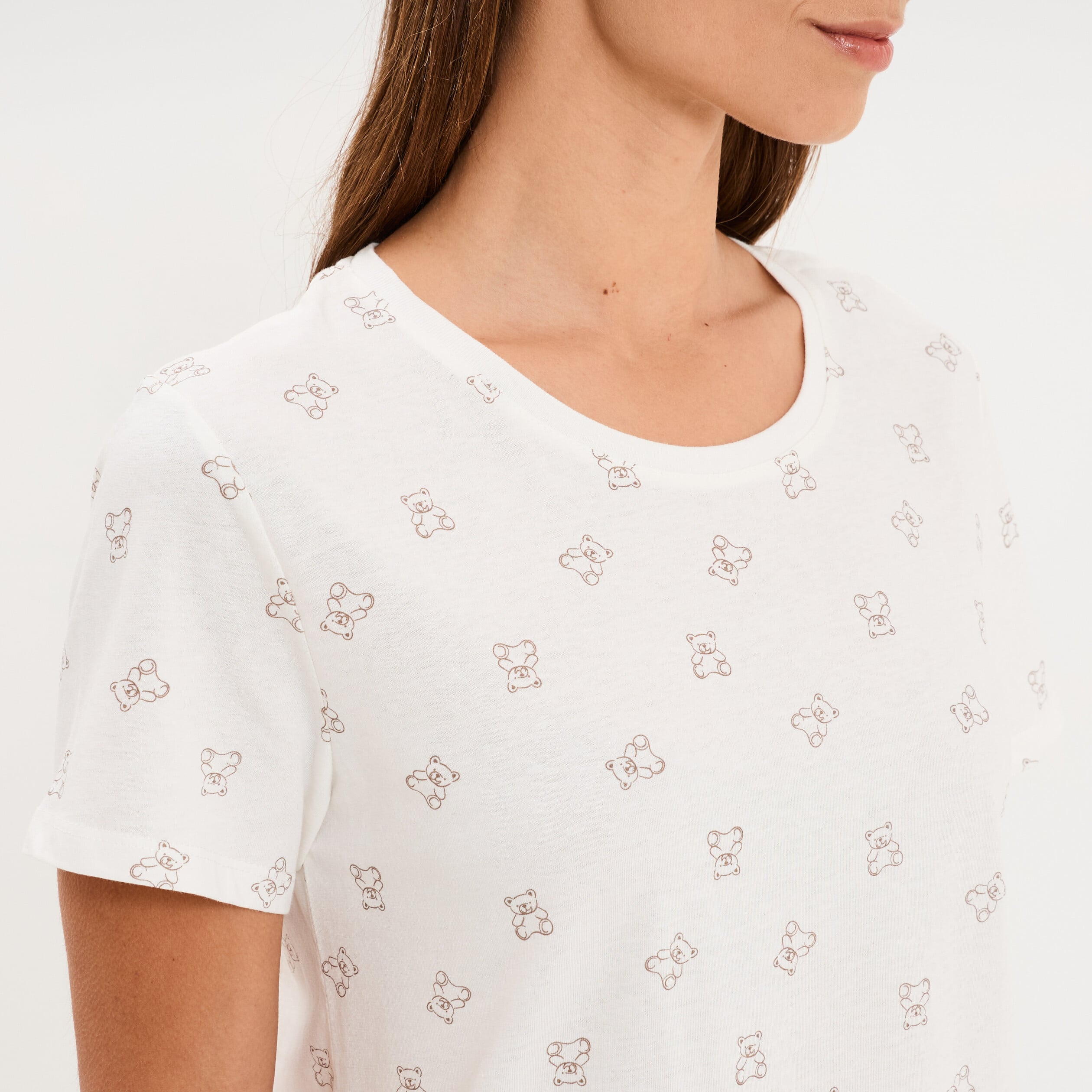 Ensemble pyjama t-shirt pantalon coton ecru femme