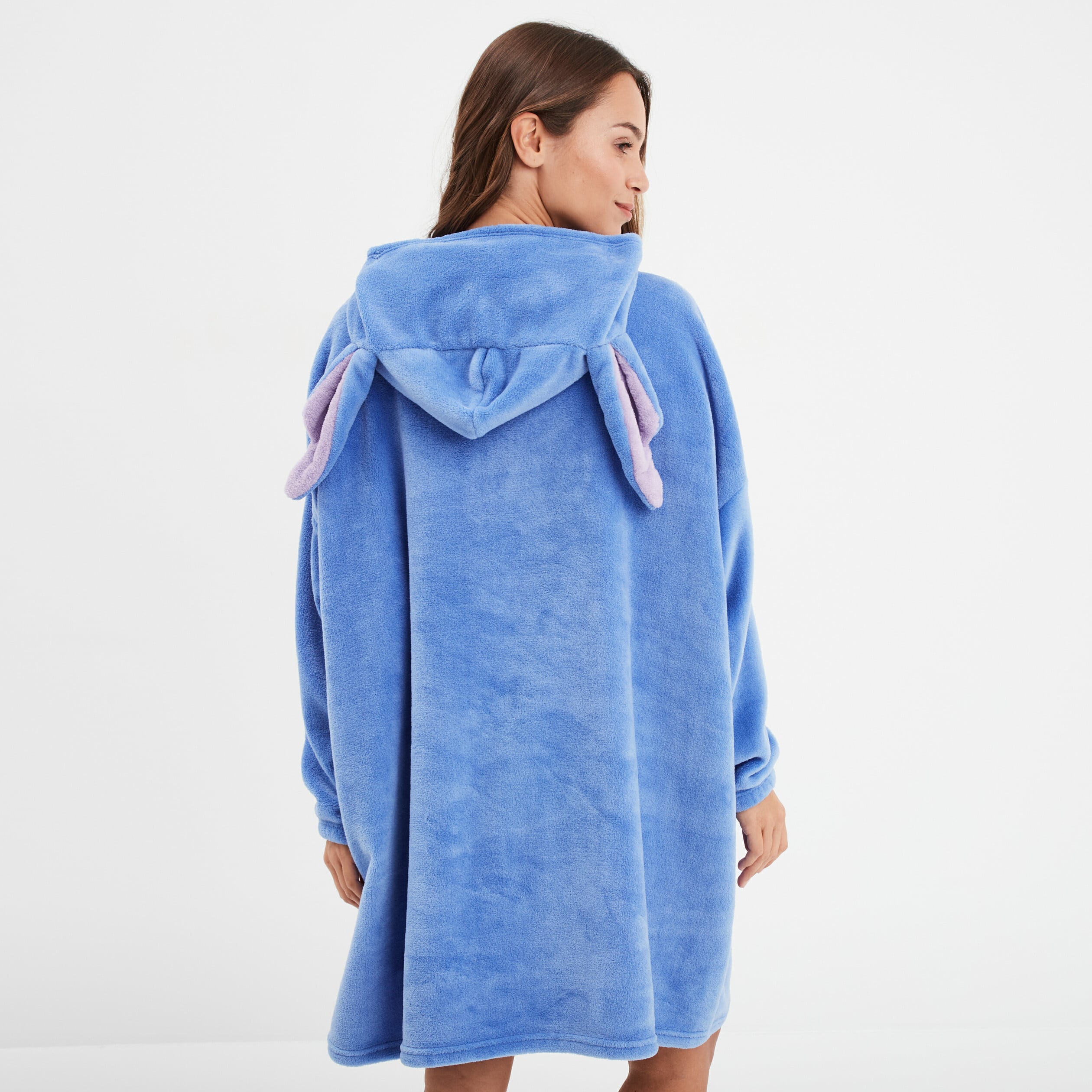 Poncho plaid &agrave; capuche Stitch bleu femme